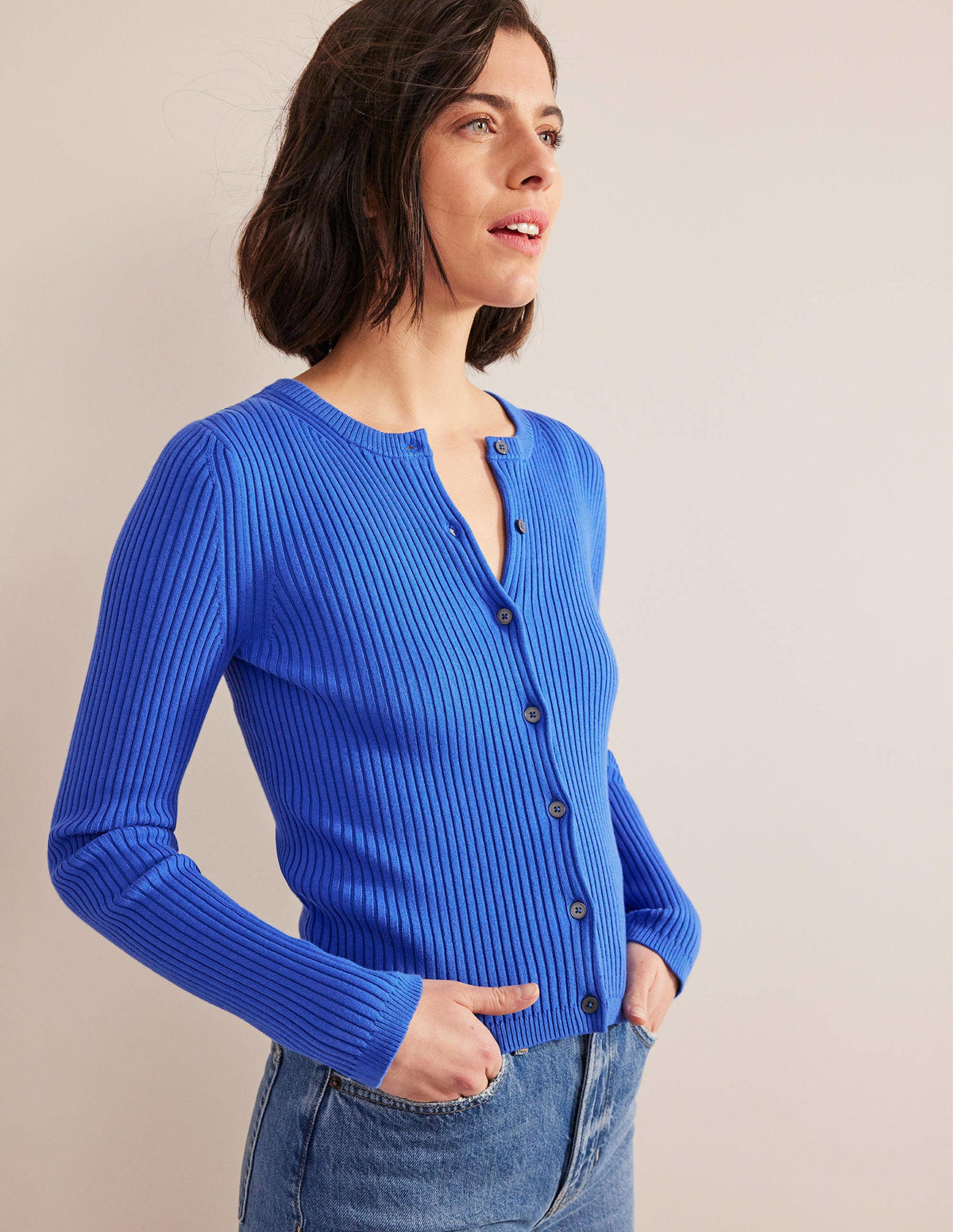 Ribbed Detail Cardigan-Nebulus Blue - Image 1