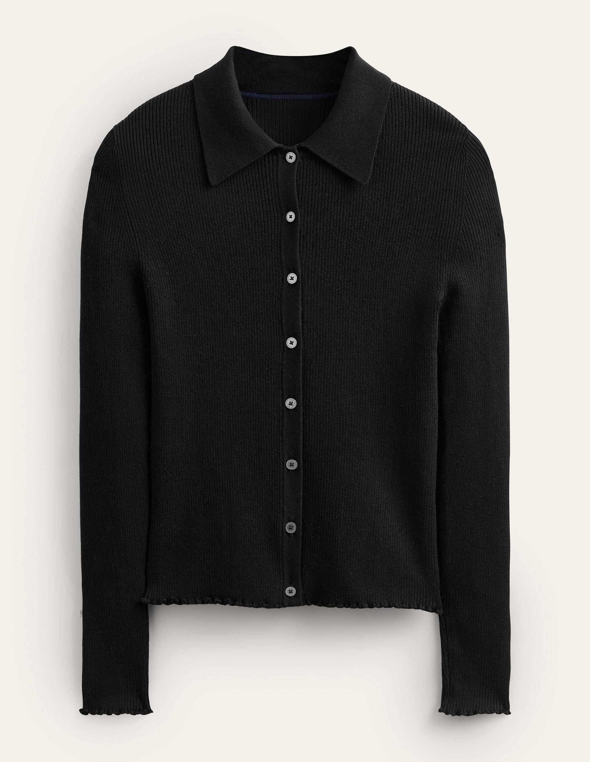 Ribbed-Knit Fitted Shirt-Black-6