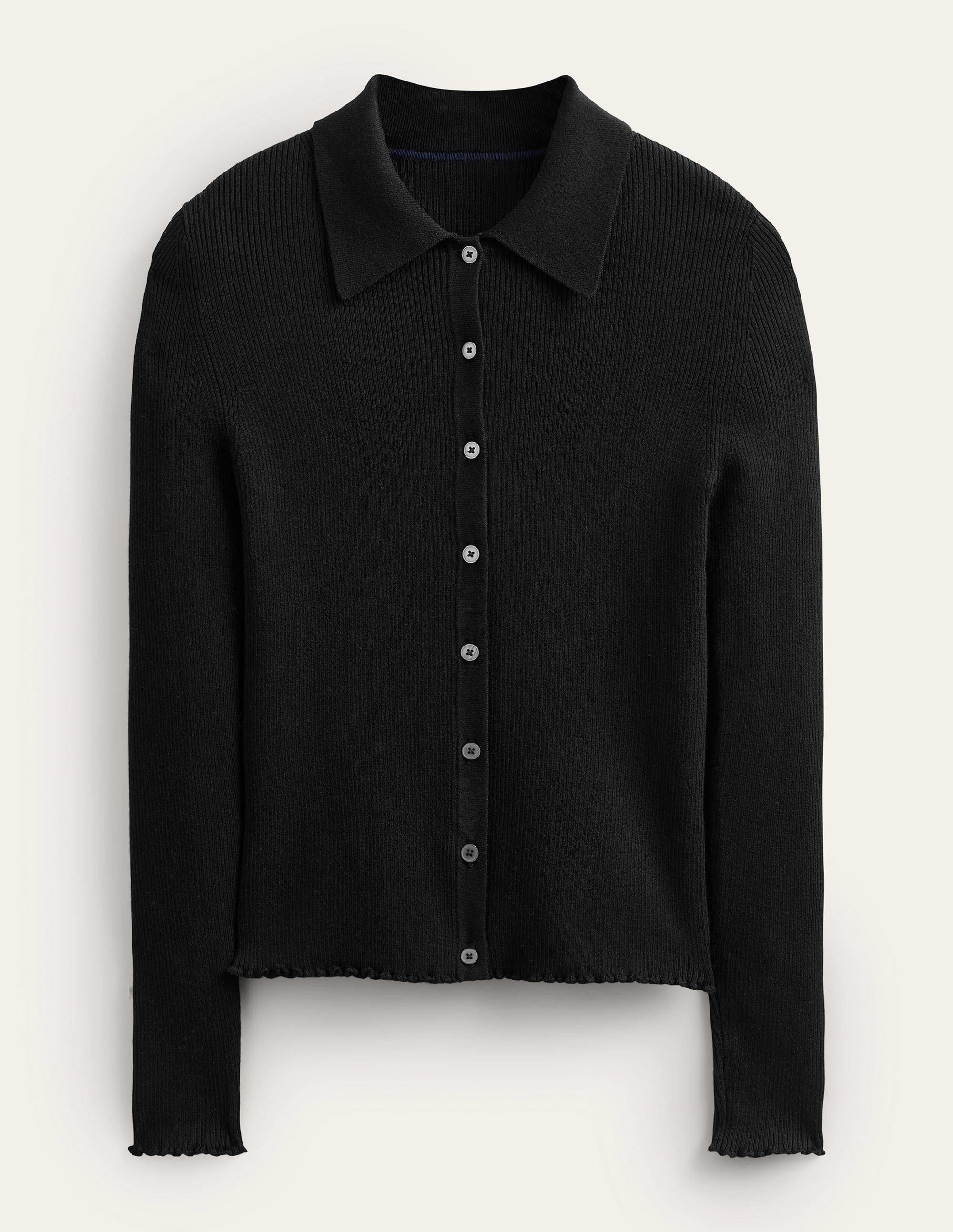 Ribbed-Knit Fitted Shirt-Black - Image 6