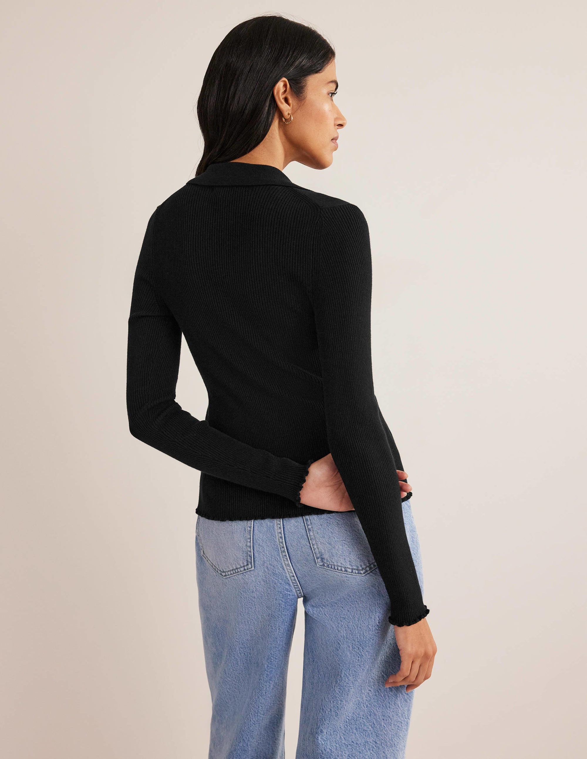 Ribbed-Knit Fitted Shirt-Black - Image 3