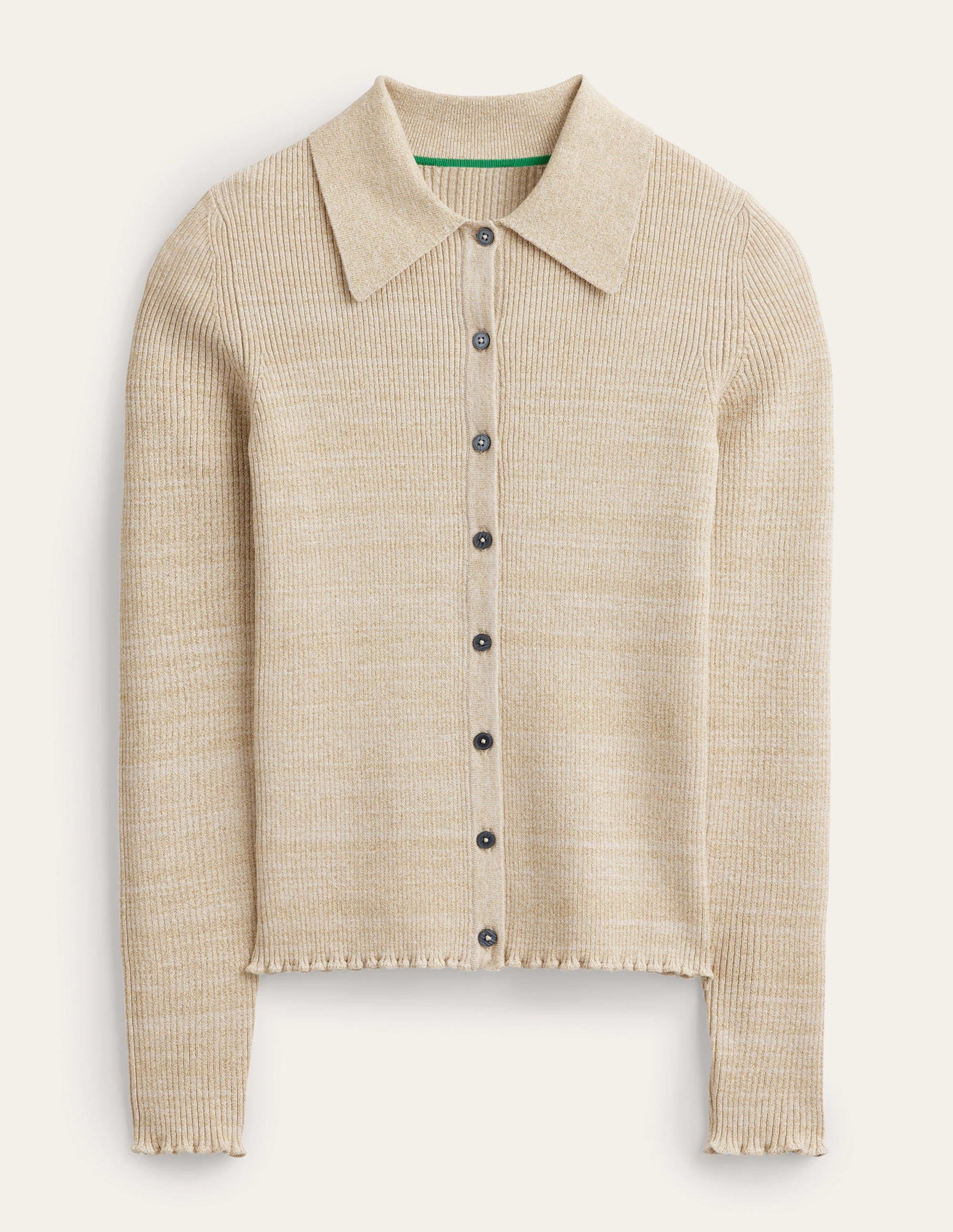 Ribbed-Knit Fitted Shirt-Oatmeal, Gold Sparkle - Image 5