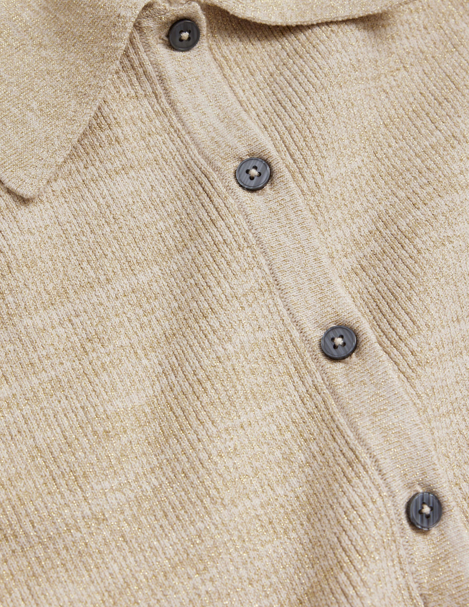 Ribbed-Knit Fitted Shirt-Oatmeal, Gold Sparkle-6