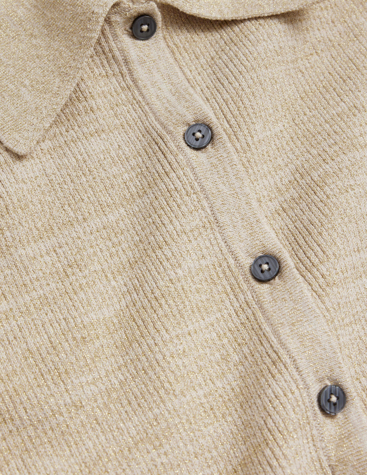 Ribbed-Knit Fitted Shirt-Oatmeal, Gold Sparkle - Image 6