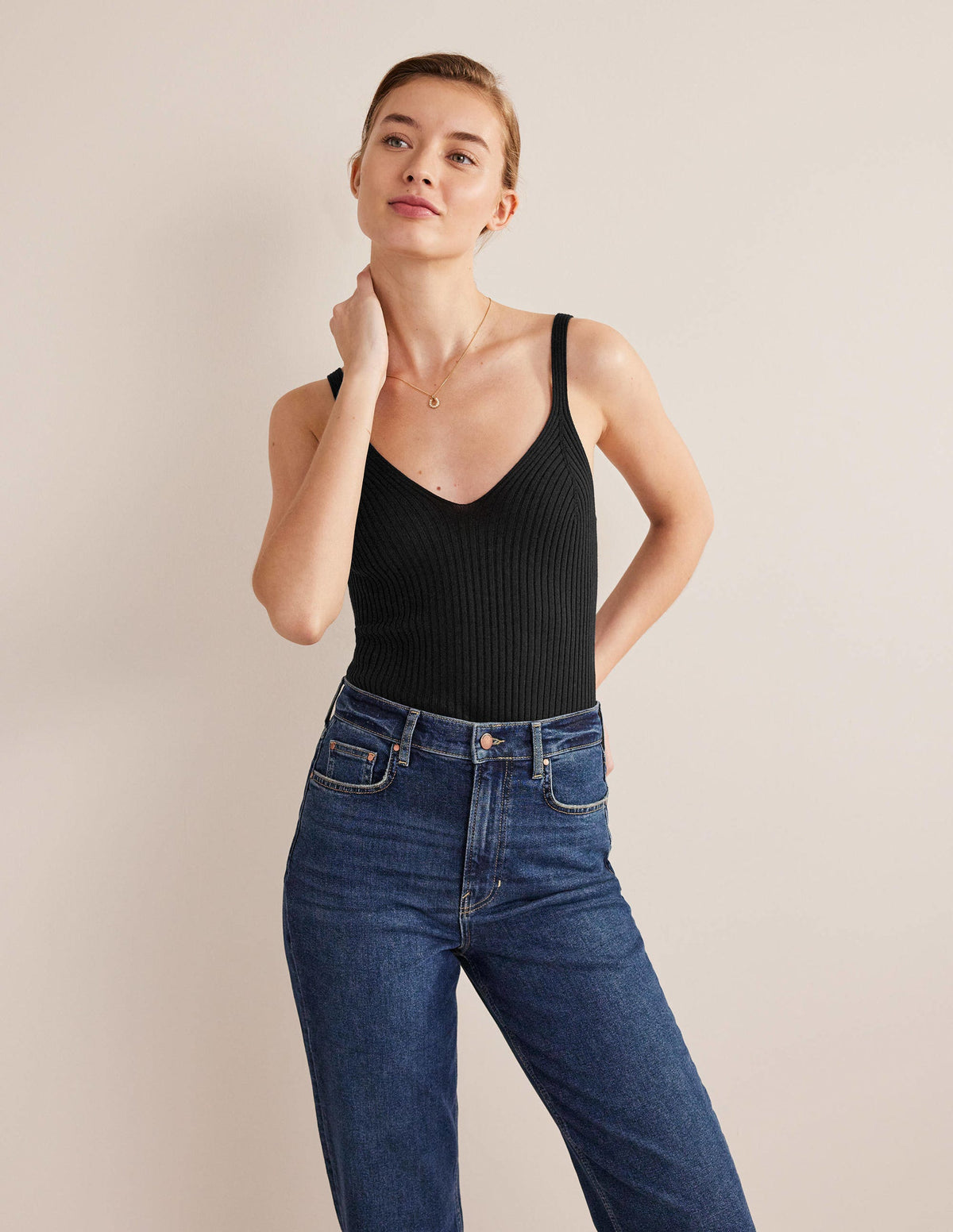Ribbed Vest Top-Black-1