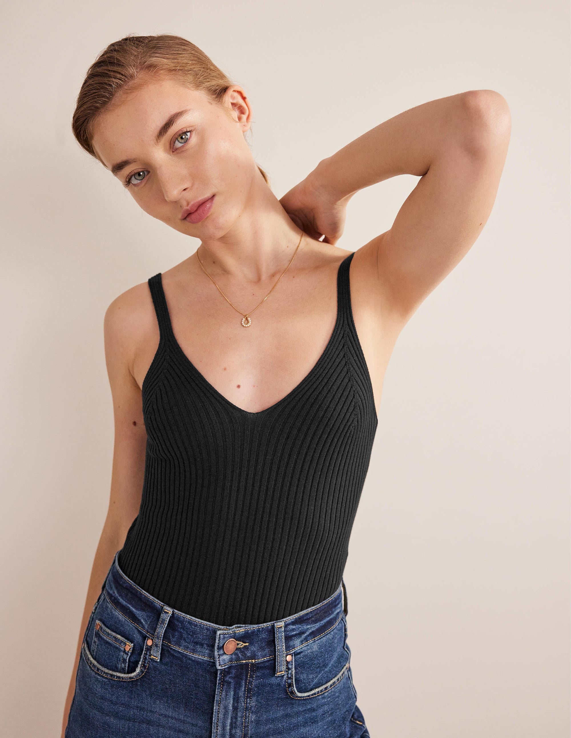 Ribbed Vest Top-Black - Image 4