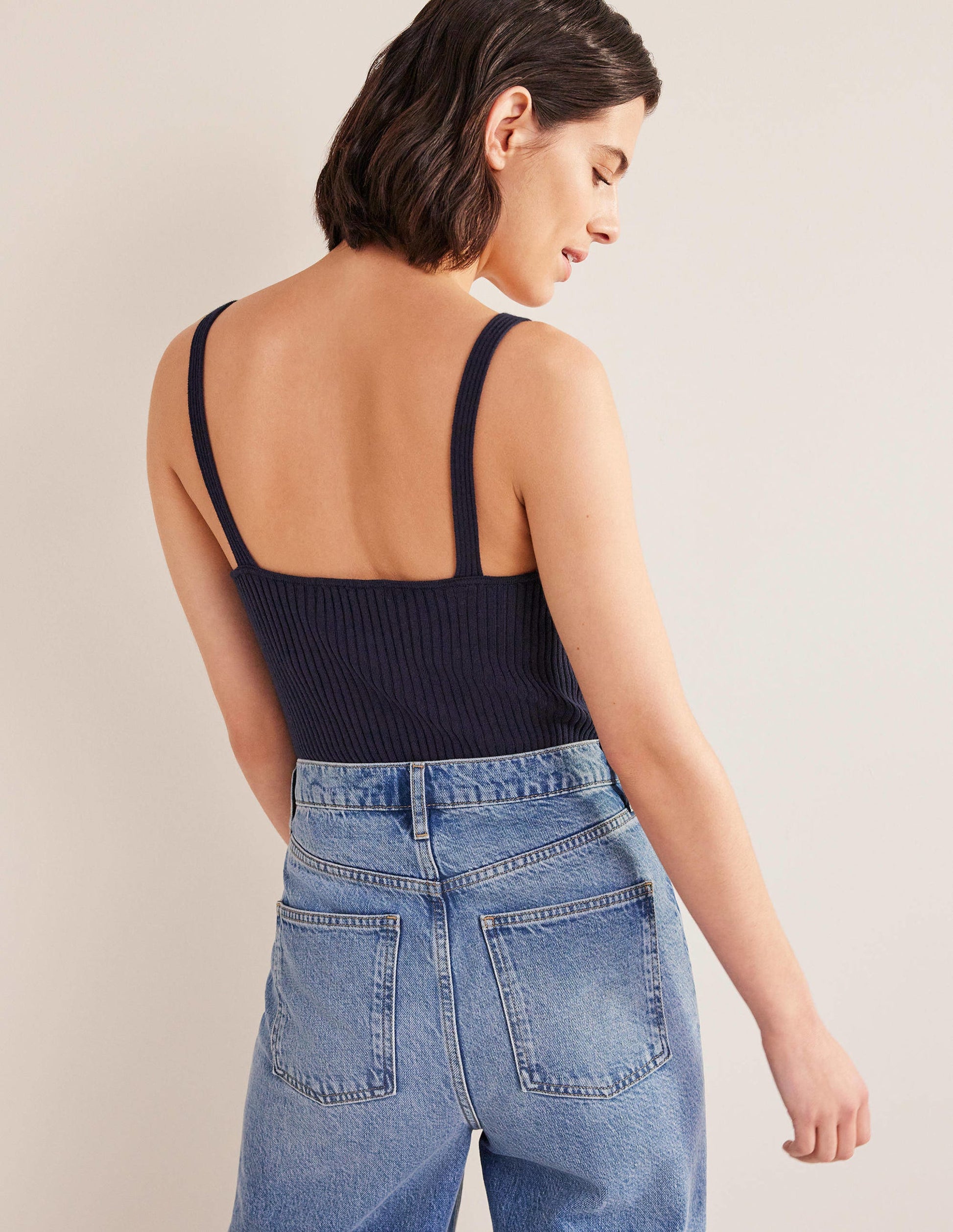 Ribbed Vest Top-Navy-3
