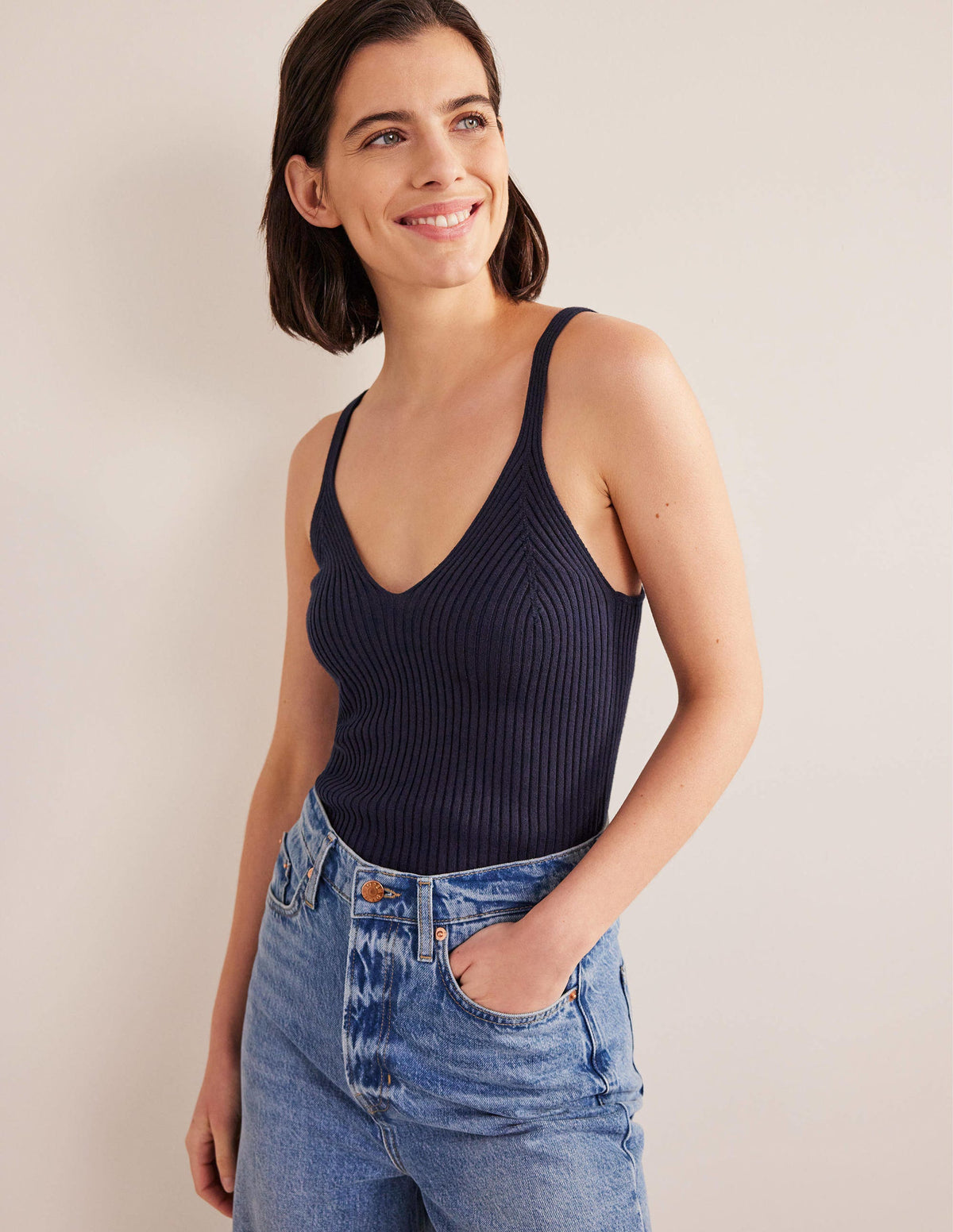 Ribbed Vest Top-Navy-4