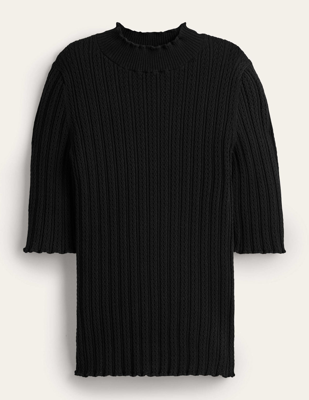 Ribbed Pointelle High Neck Top-Black-5