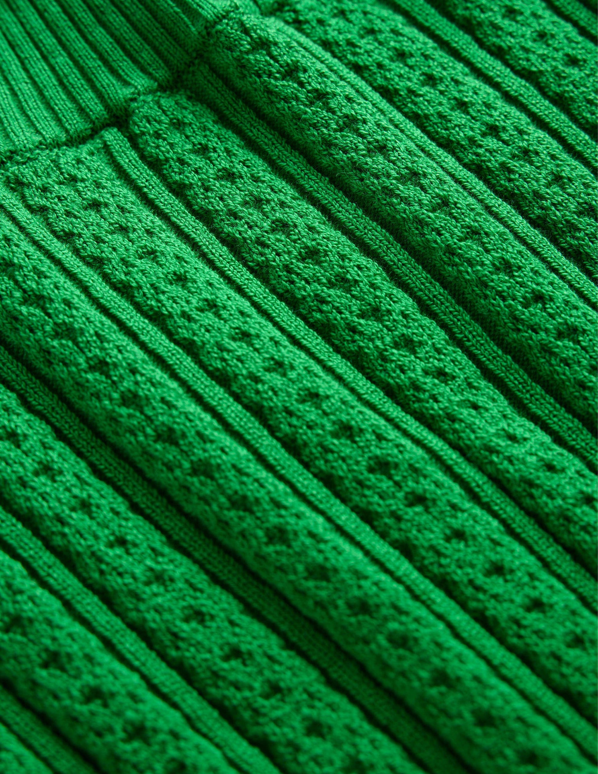 Ribbed Pointelle High Neck Top-Green Bee-6