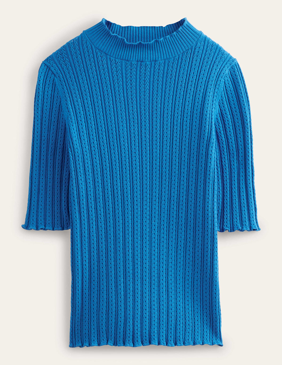 Ribbed Pointelle High Neck Top-Nebulus Blue-5