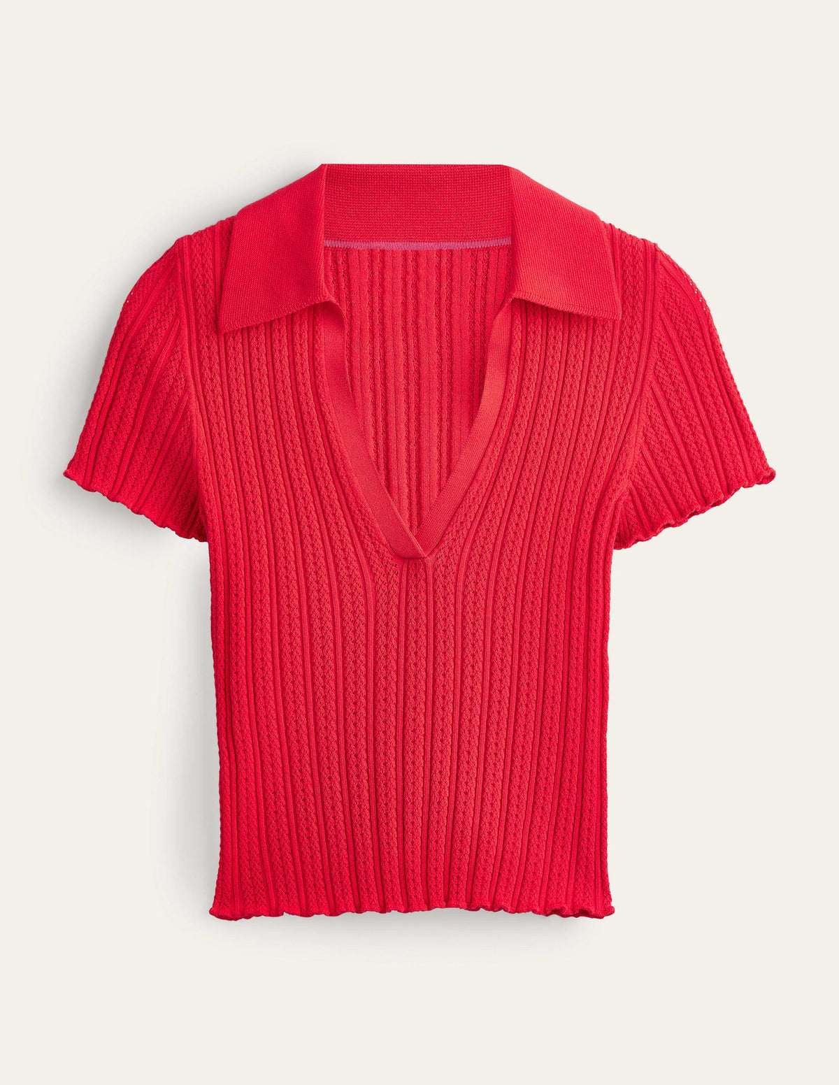 Ribbed Pointelle Collared Top-Strawberry Tart Red - Image 5
