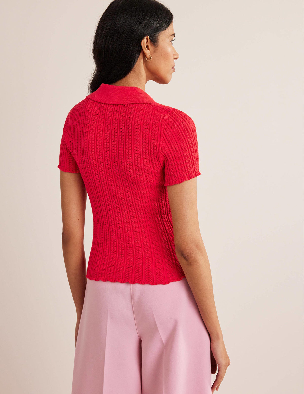 Ribbed Pointelle Collared Top-Strawberry Tart Red-3