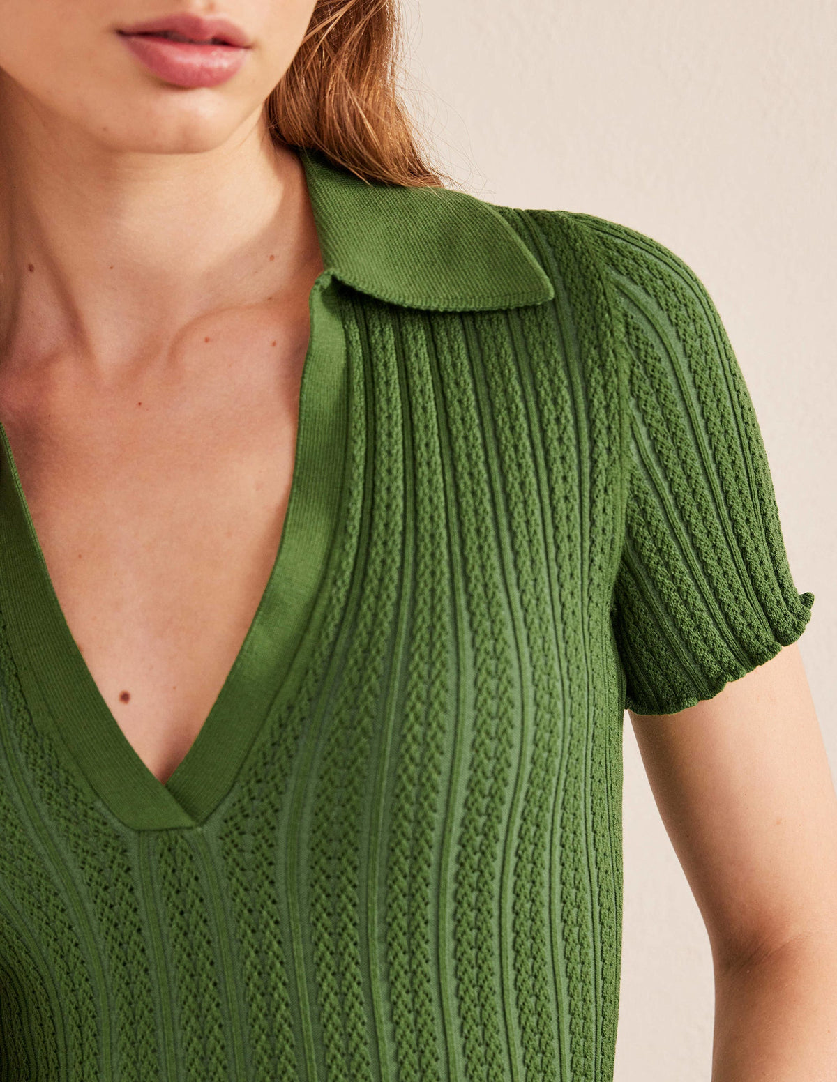 Ribbed Pointelle Collared Top-Park Ranger-2