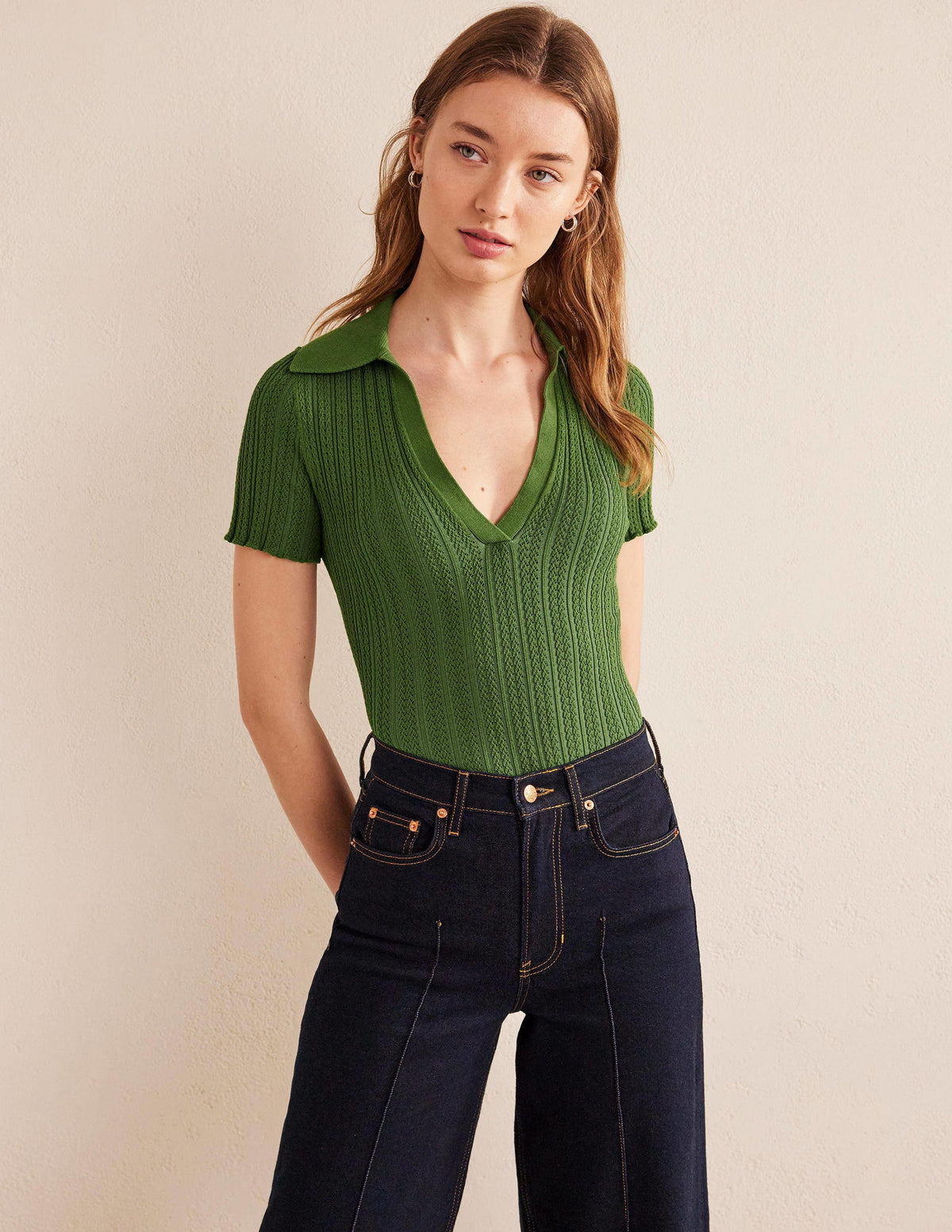 Ribbed Pointelle Collared Top-Park Ranger - Image 4