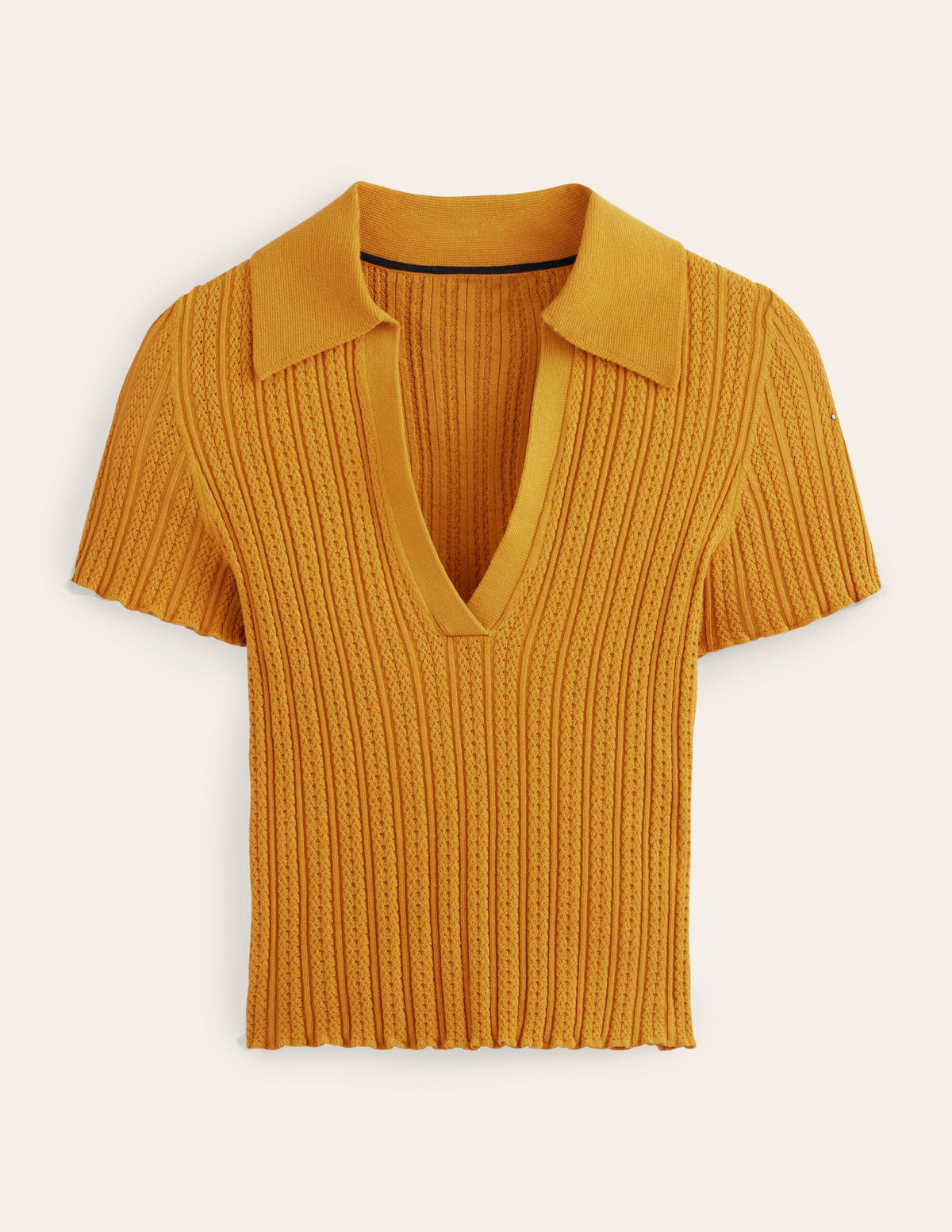 Ribbed Pointelle Collared Top-Harvest Gold-3