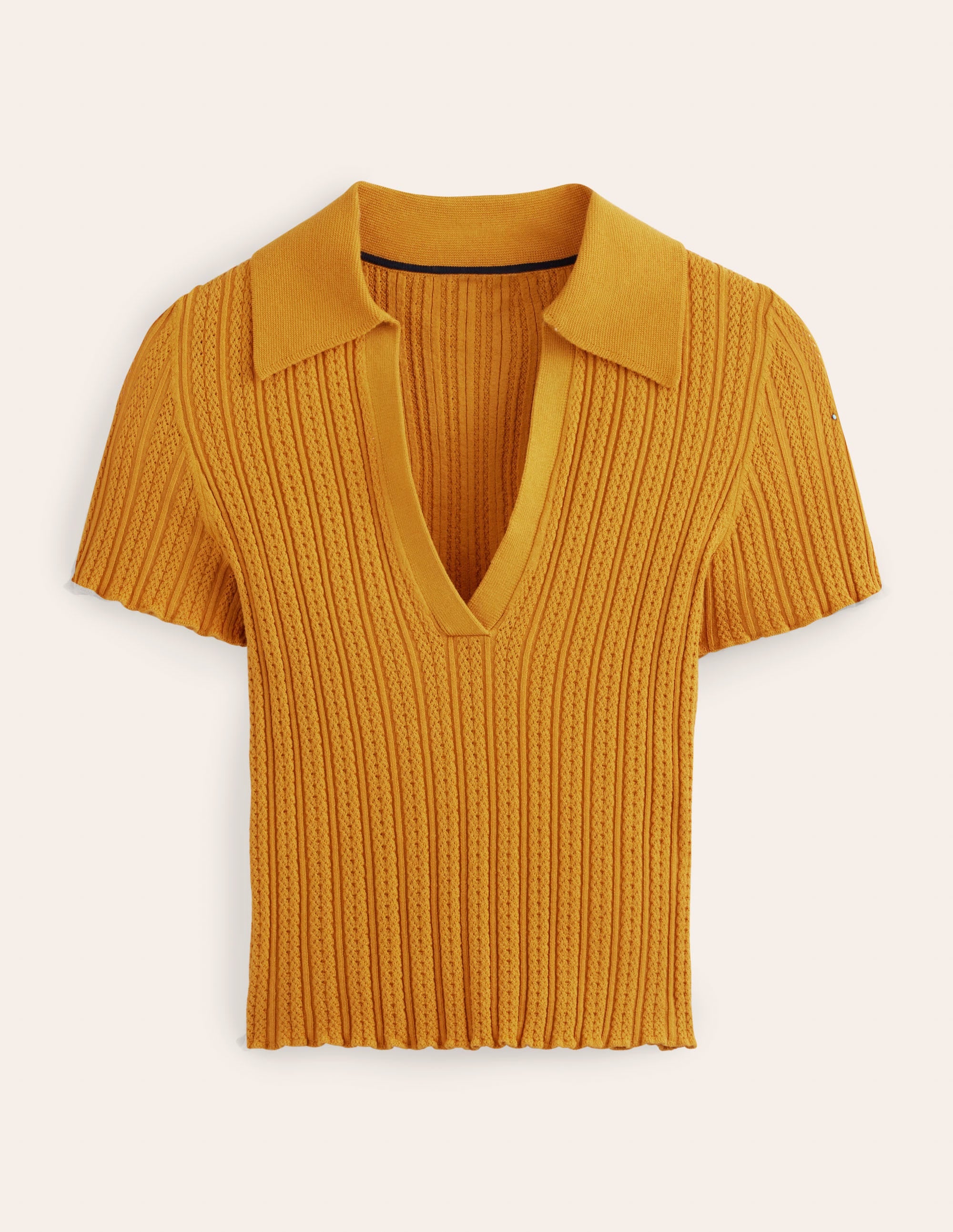 Ribbed Pointelle Collared Top-Harvest Gold - Image 3