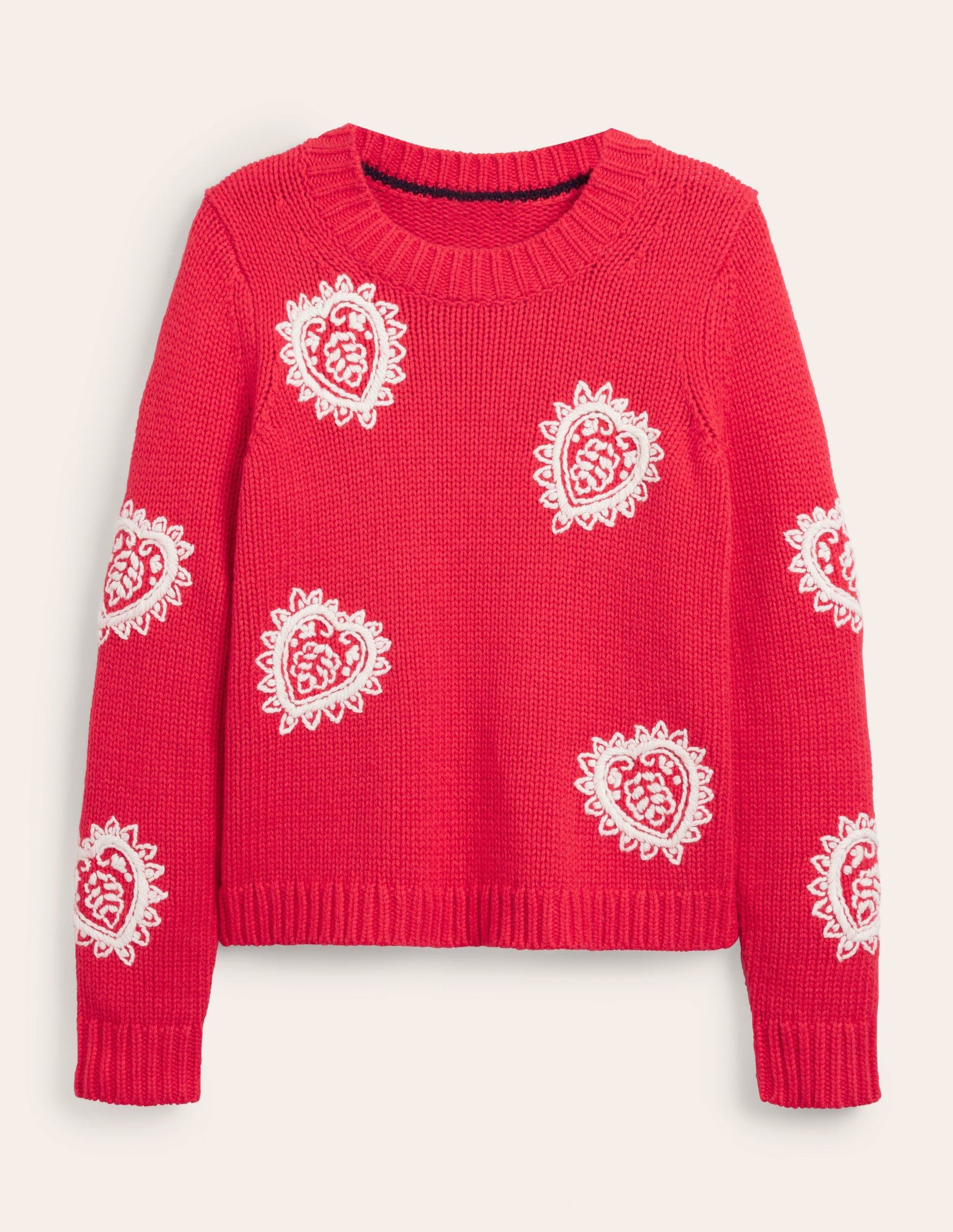 Chunky Embroidered Jumper-Strawberry Tart Red-6