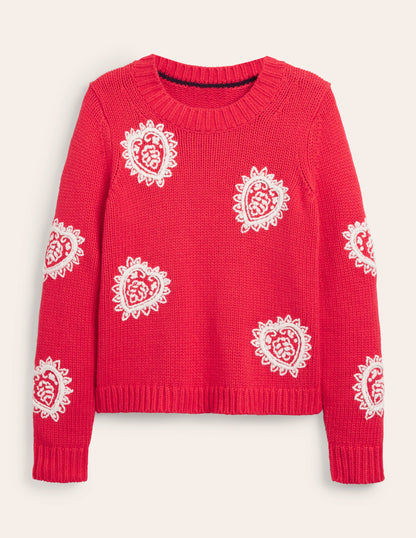 Chunky Embroidered Jumper-Strawberry Tart Red-6