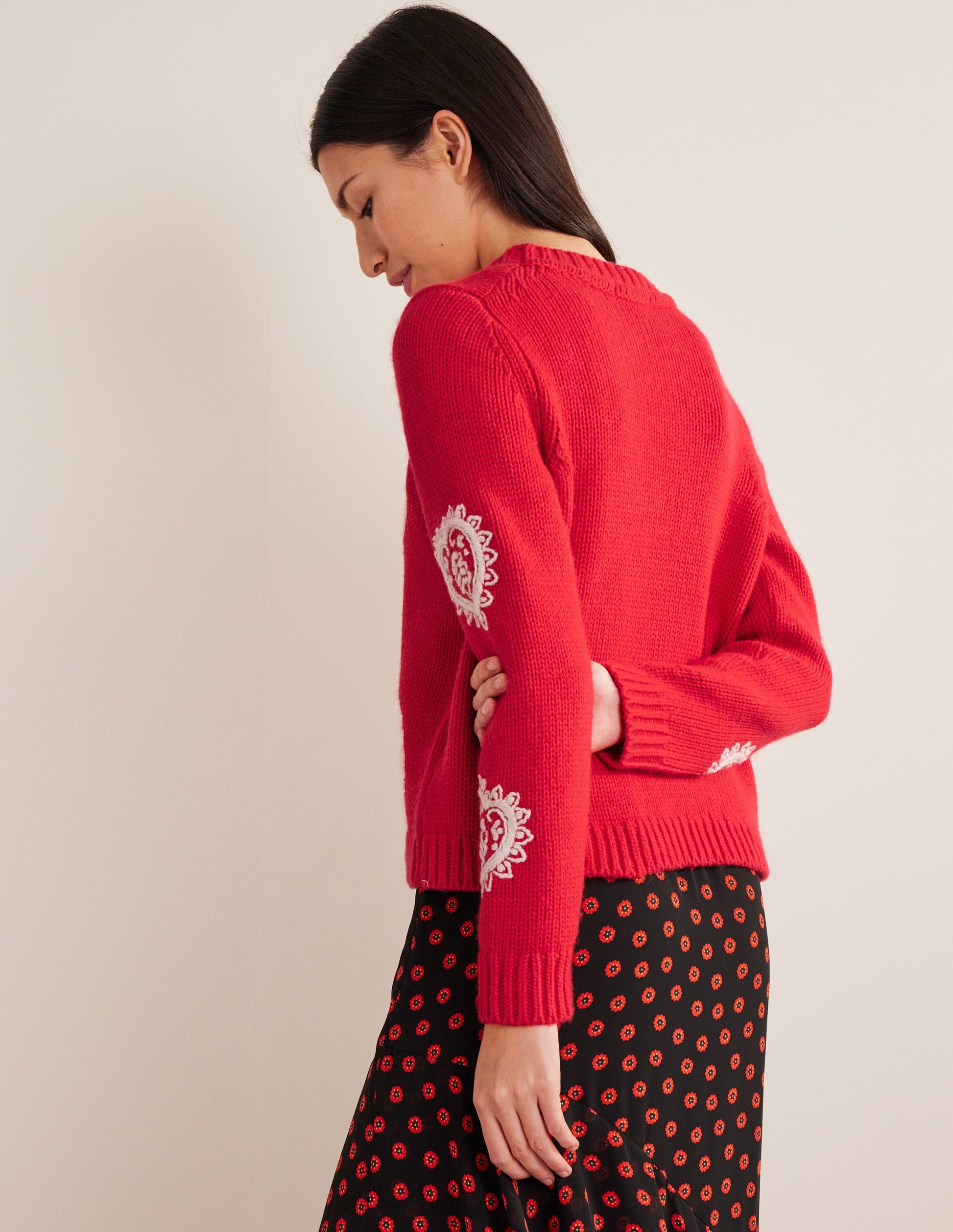 Chunky Embroidered Jumper-Strawberry Tart Red-3