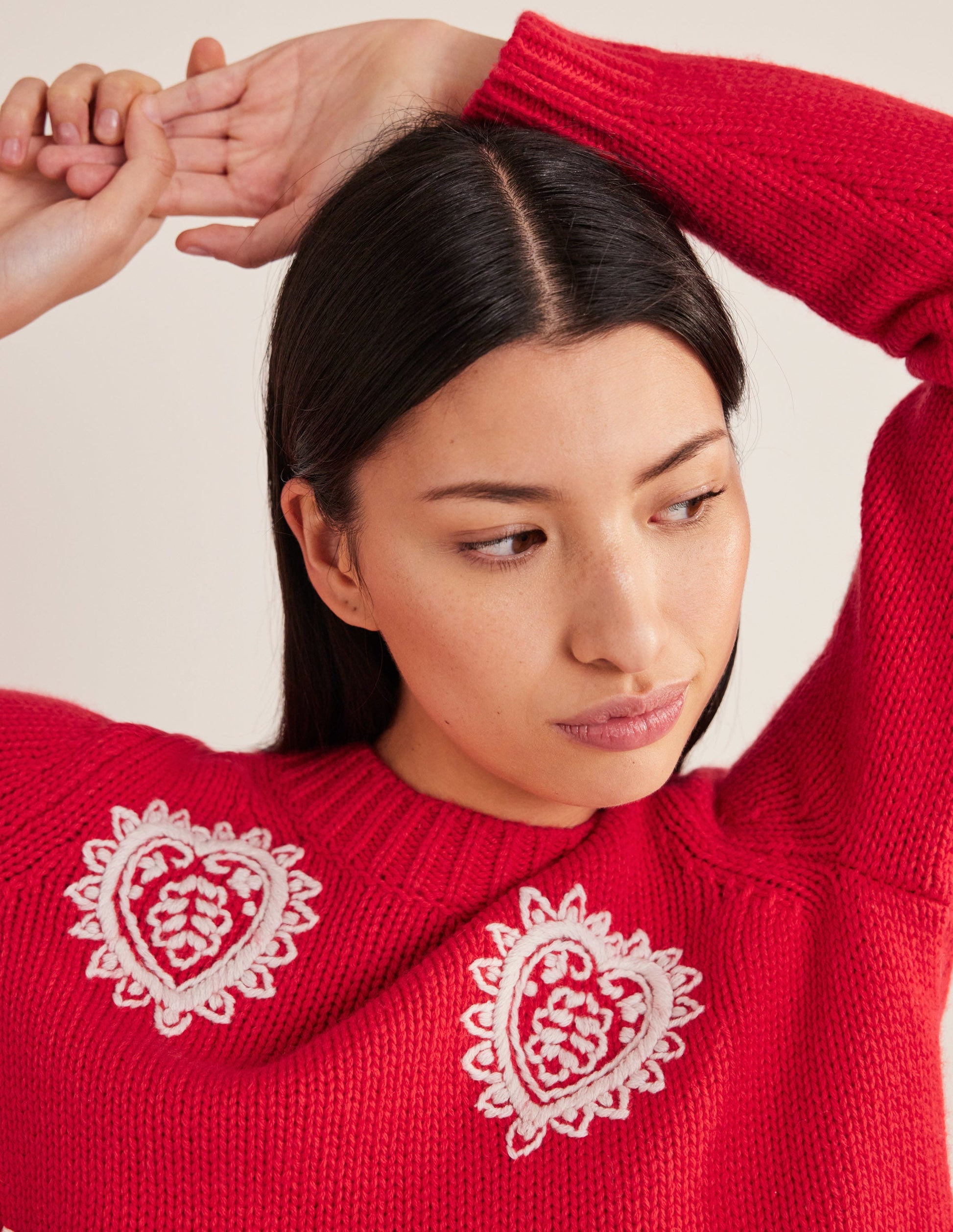 Chunky Embroidered Jumper-Strawberry Tart Red-4