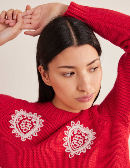 Chunky Embroidered Jumper-Strawberry Tart Red-4