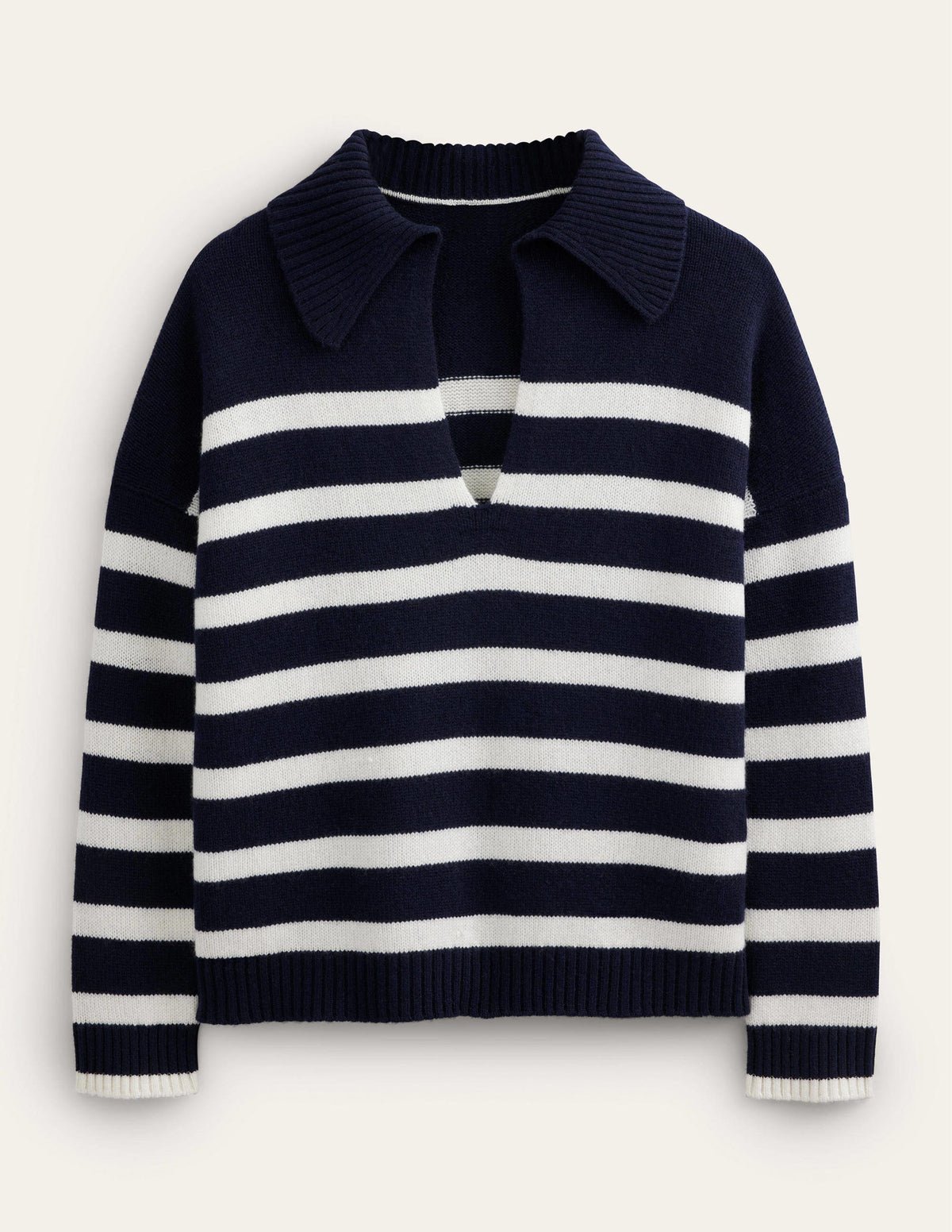 Collared Cashmere Jumper-Navy, Ivory Stripe - Image 7