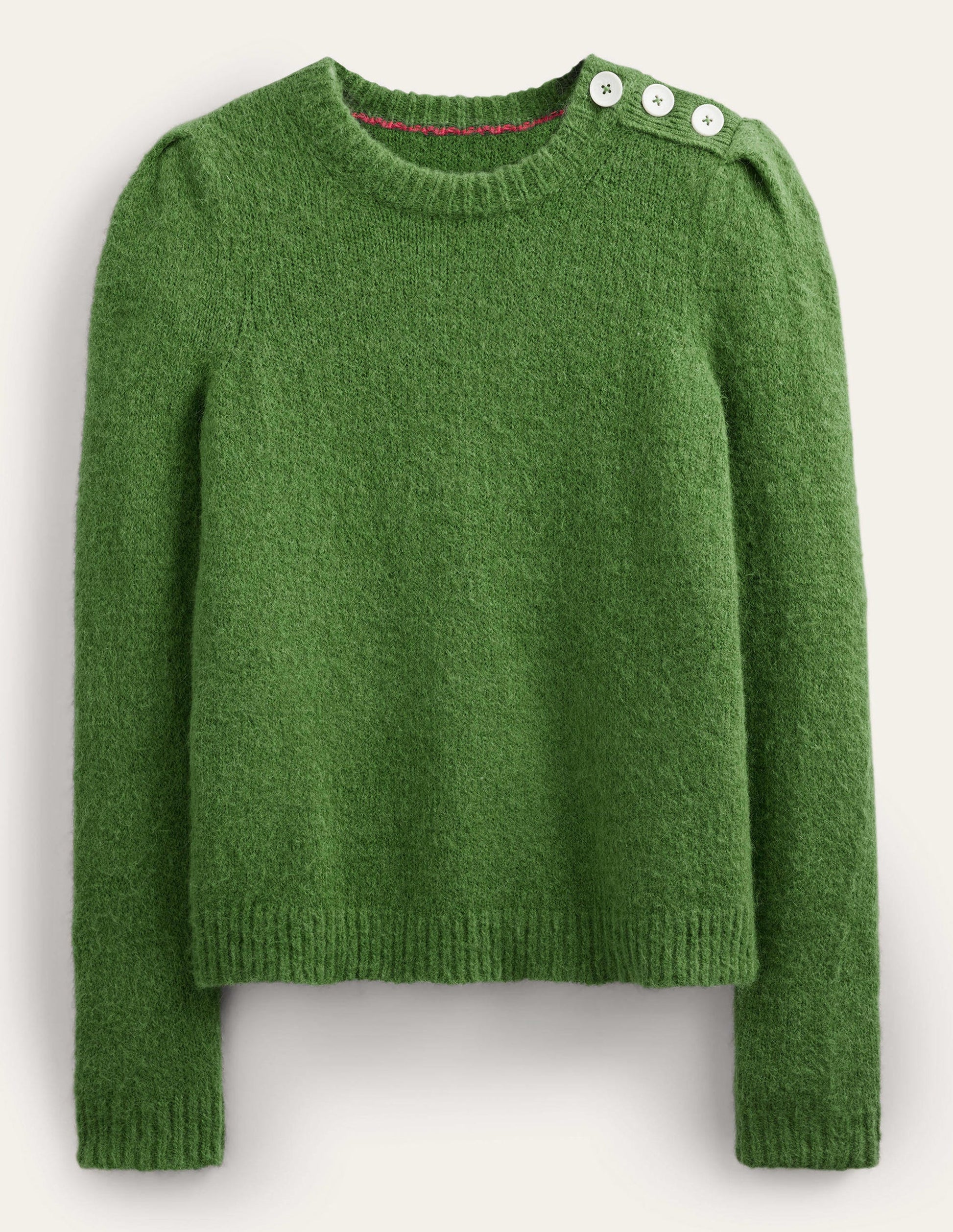 Fluffy Button Shoulder Jumper-Broad Bean-5