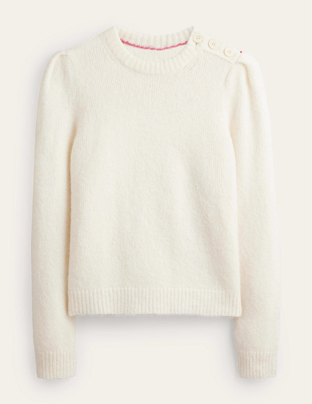 Fluffy Button Shoulder Jumper-Warm Ivory-5