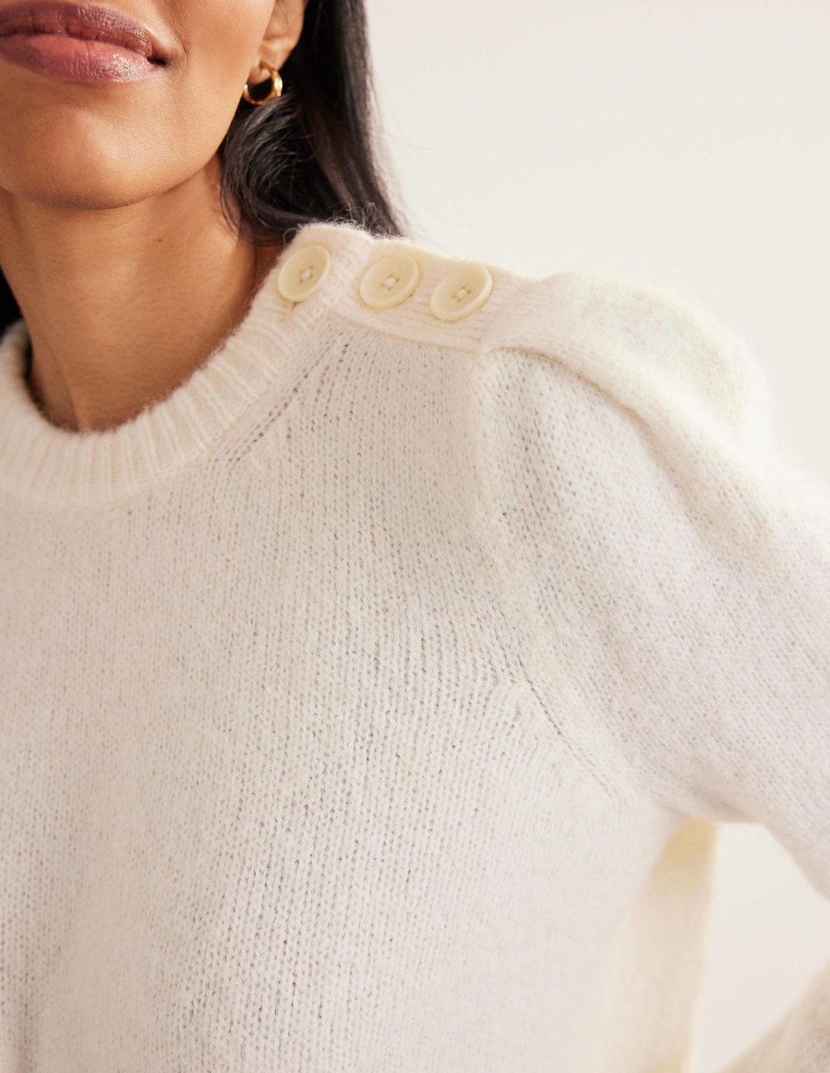 Fluffy Button Shoulder Jumper-Warm Ivory - Image 2