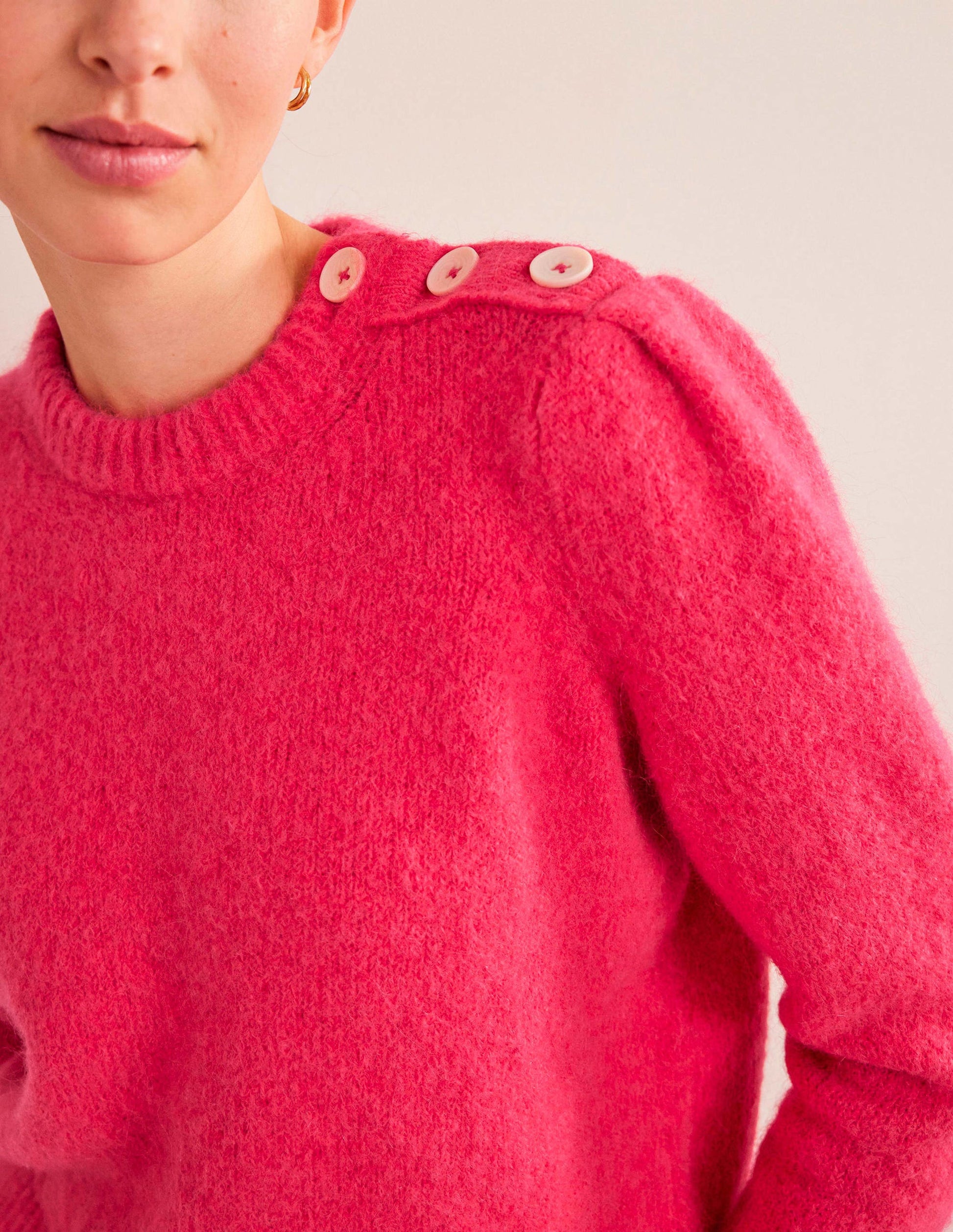 Fluffy Button Shoulder Jumper-Virtual Pink-2