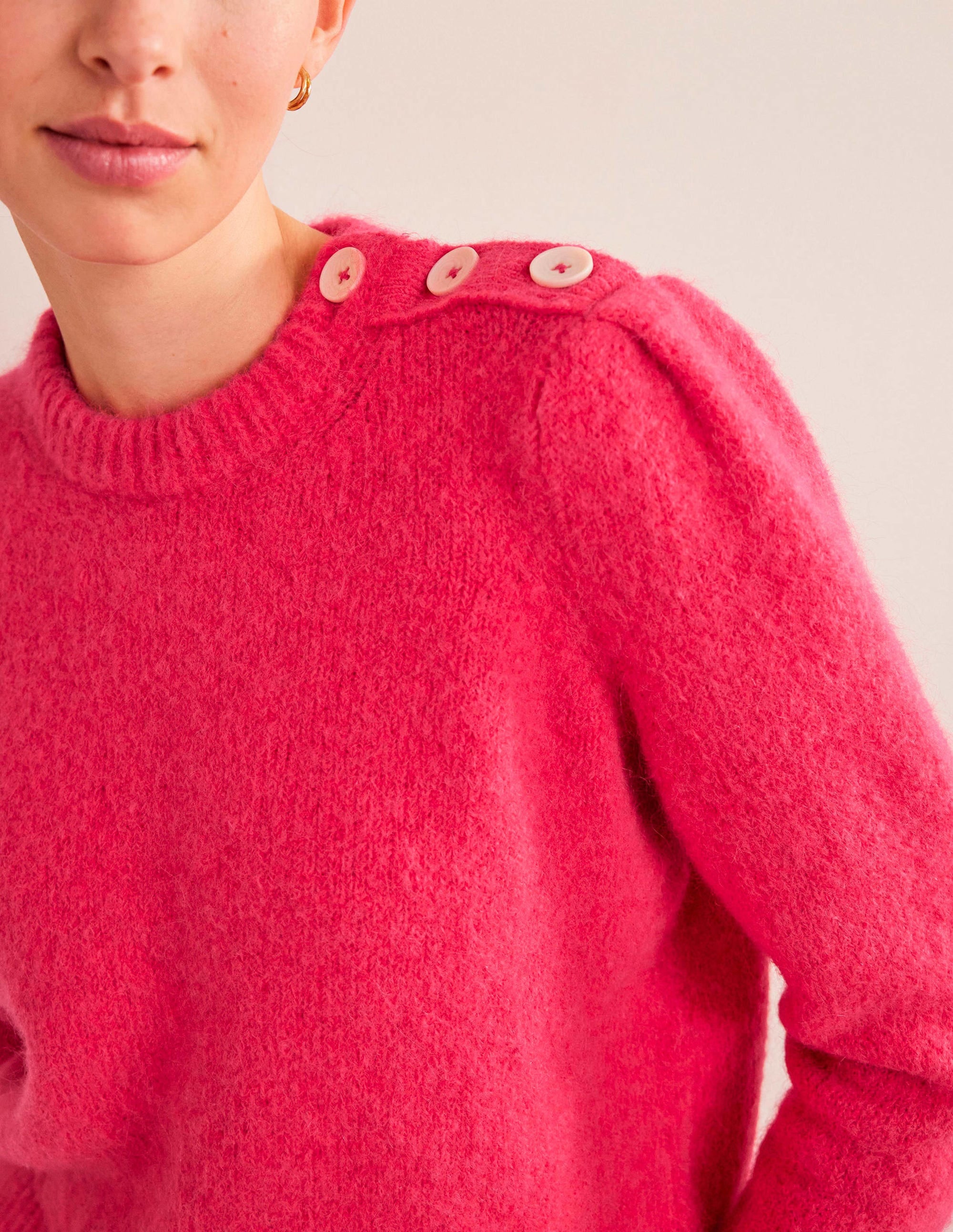 Fluffy Button Shoulder Jumper-Virtual Pink - Image 2