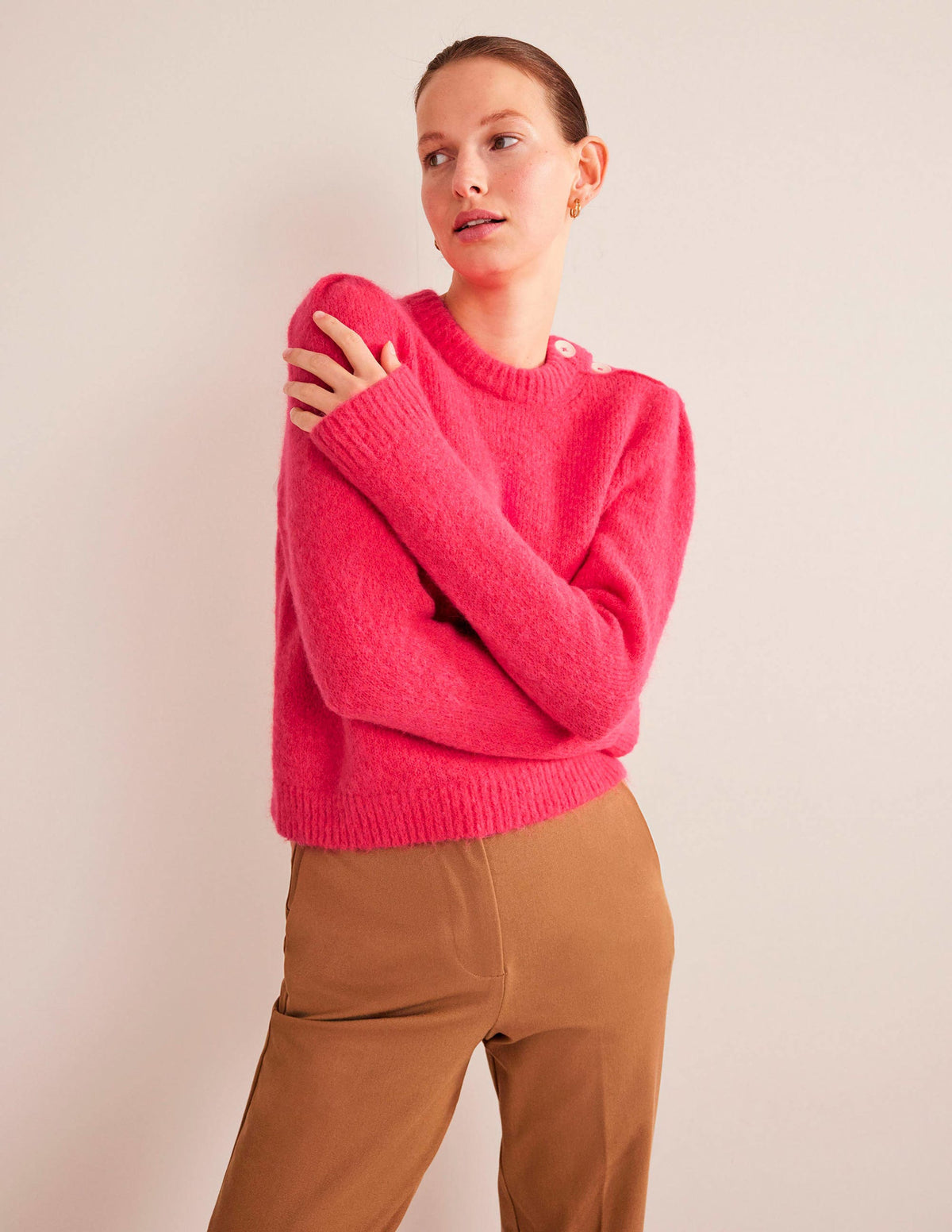 Fluffy Button Shoulder Jumper-Virtual Pink-4