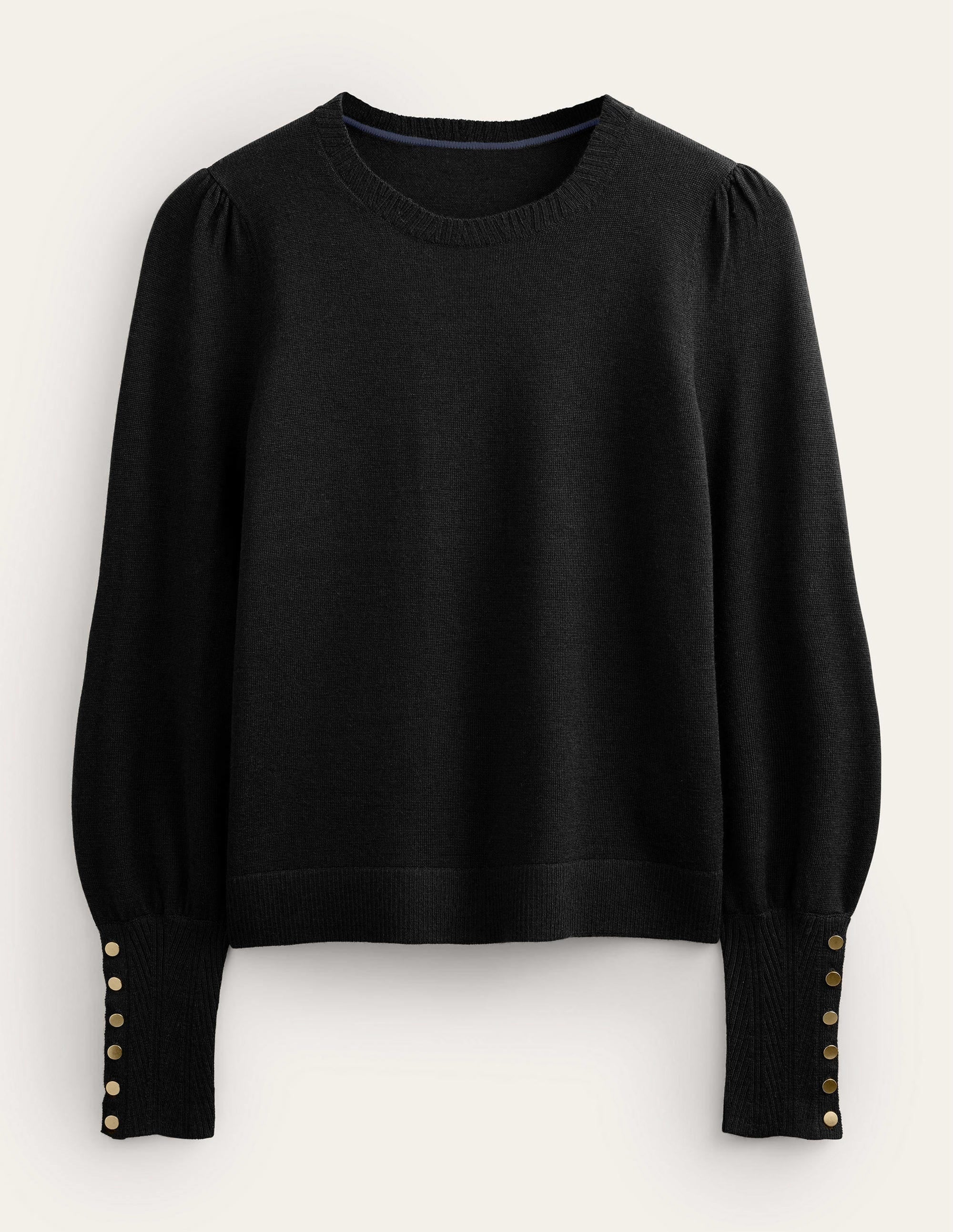 Button Cuff Merino Jumper-Black - Image 5