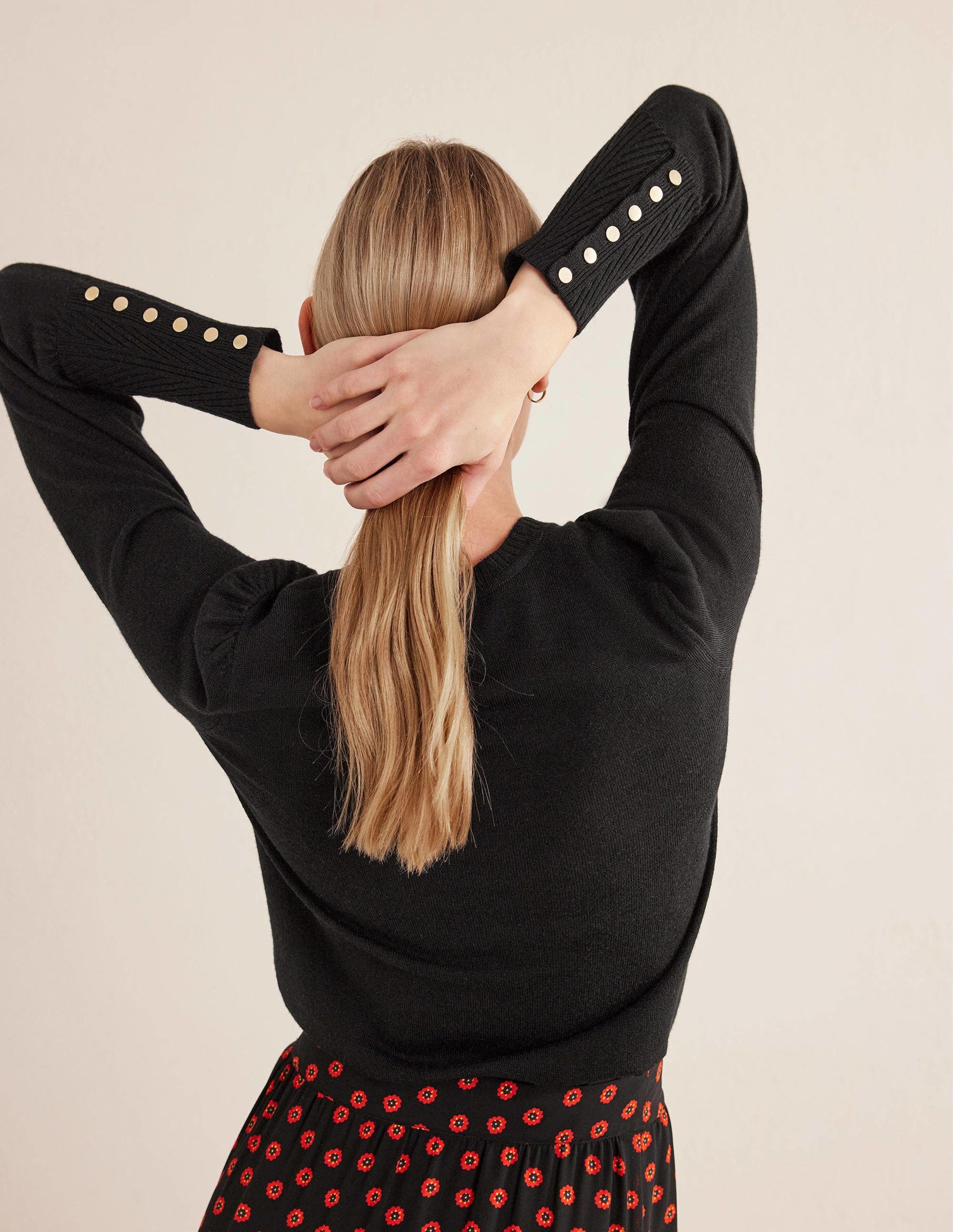 Button Cuff Merino Jumper-Black-4