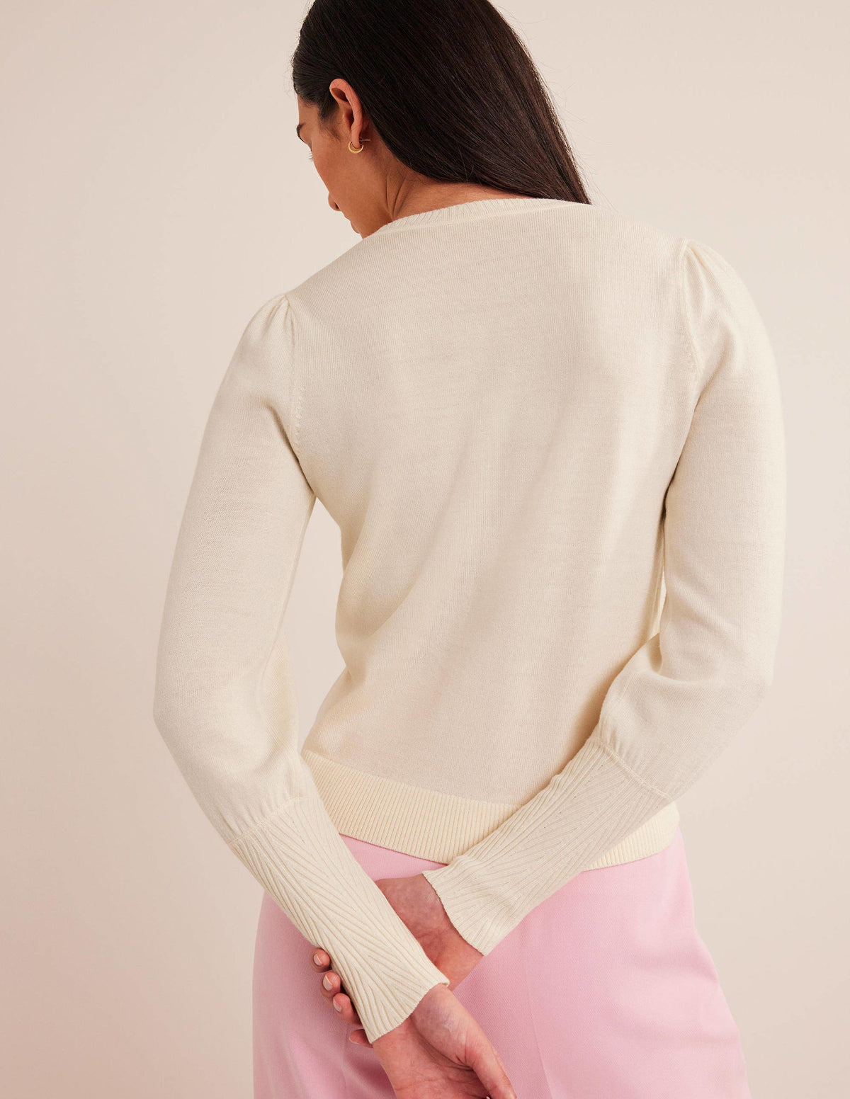 Button Cuff Merino Jumper-Warm Ivory-3