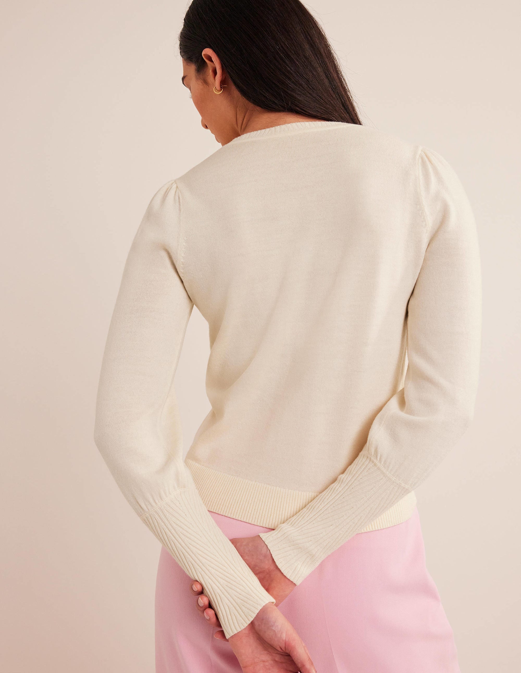 Button Cuff Merino Jumper-Warm Ivory - Image 3