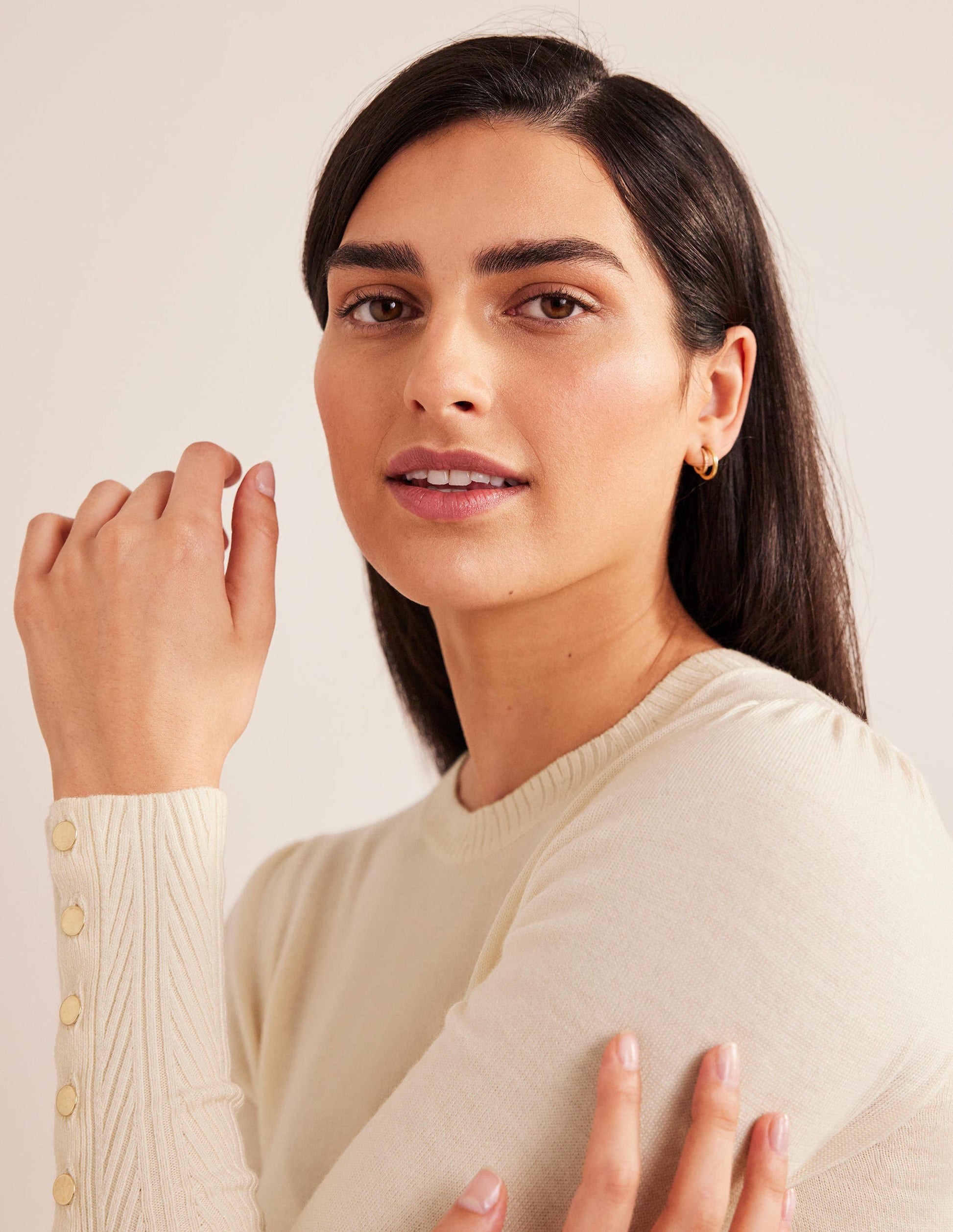 Button Cuff Merino Jumper-Warm Ivory-4