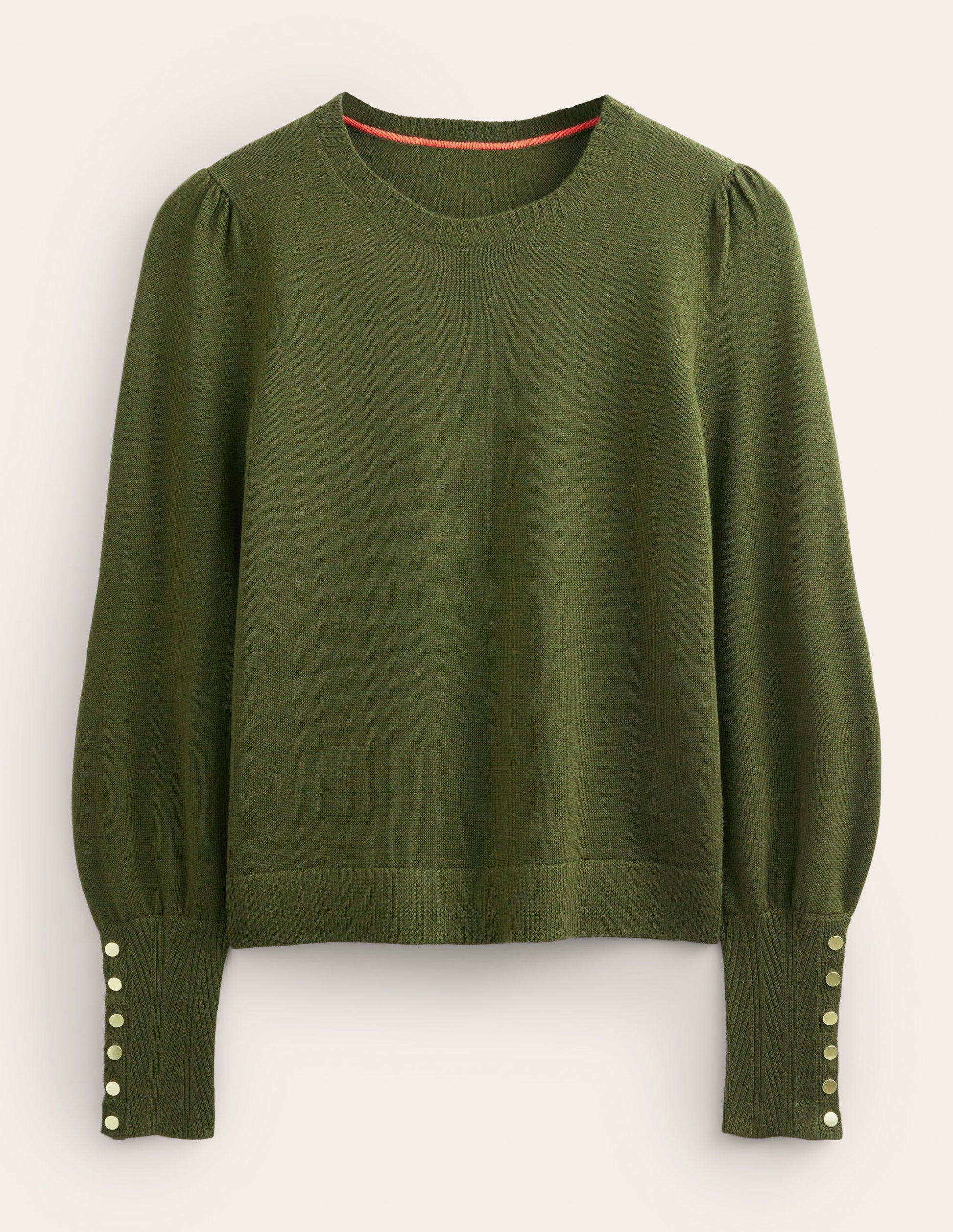 Button Cuff Merino Jumper-Khaki-6