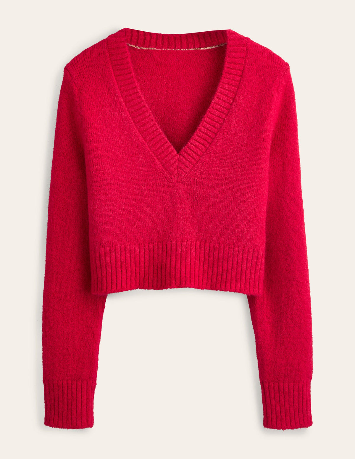 Fluffy Cropped V-Neck Jumper-Crimson - Image 5