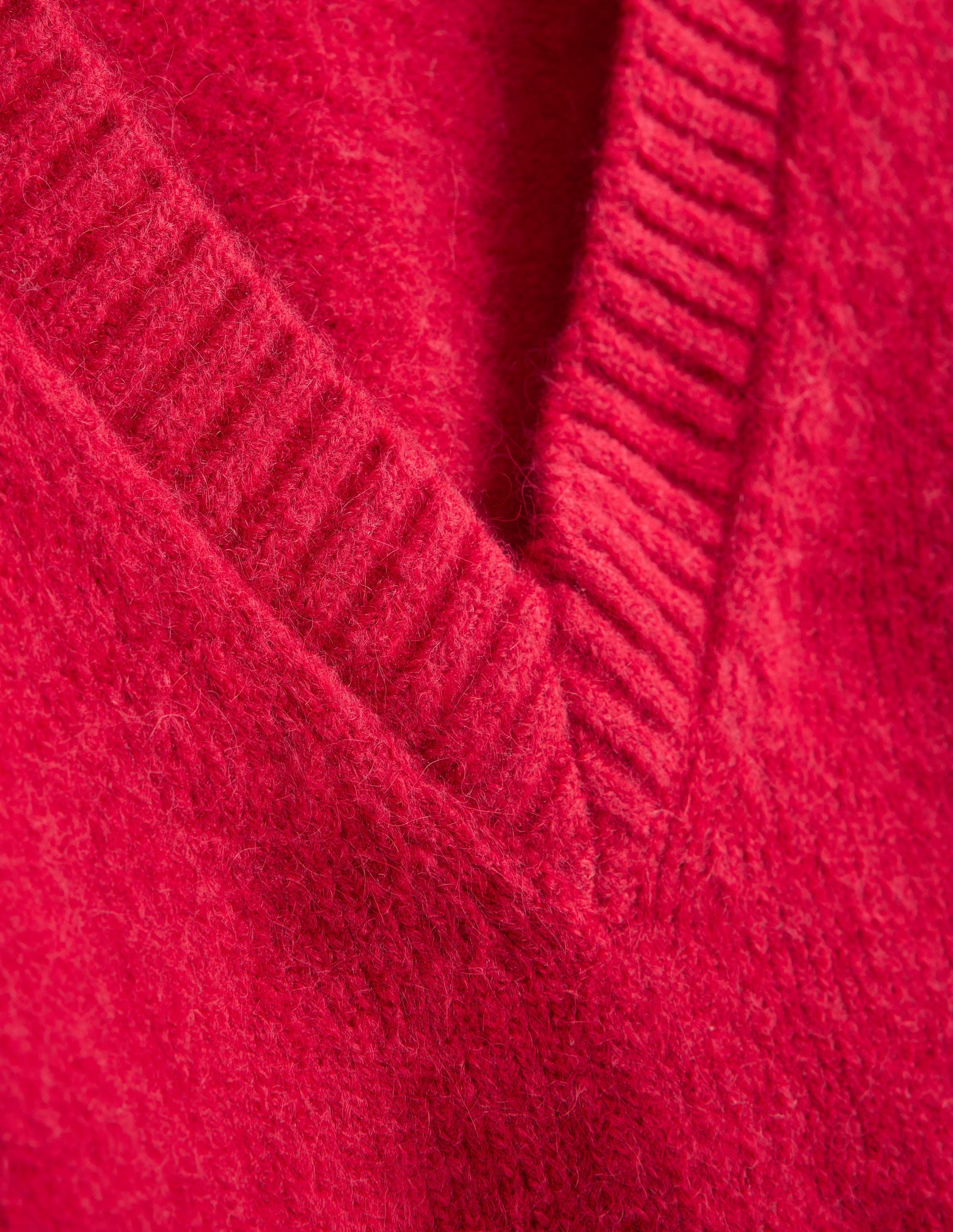 Fluffy Cropped V-Neck Jumper-Crimson-6