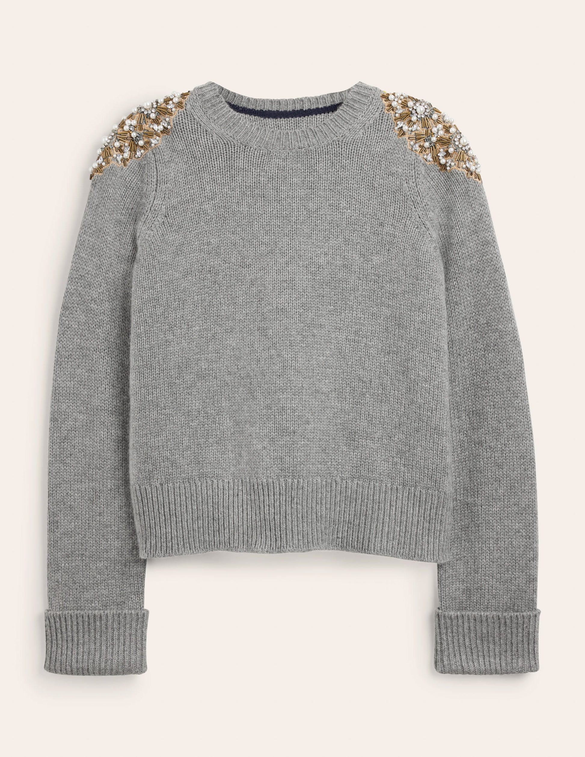 Embellished Jumper-Grey Melange Embellishment-5