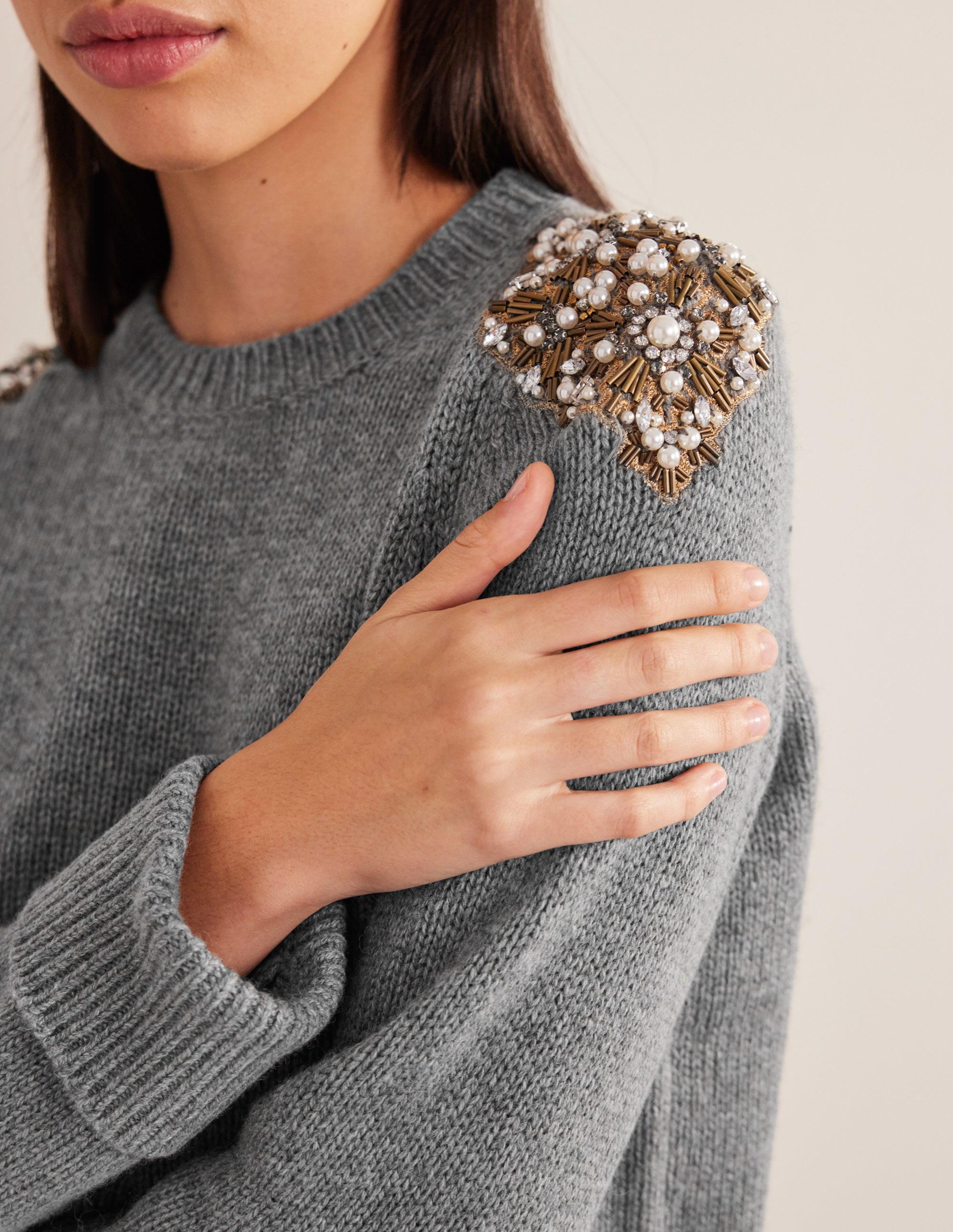 Embellished Jumper-Grey Melange Embellishment - Image 2
