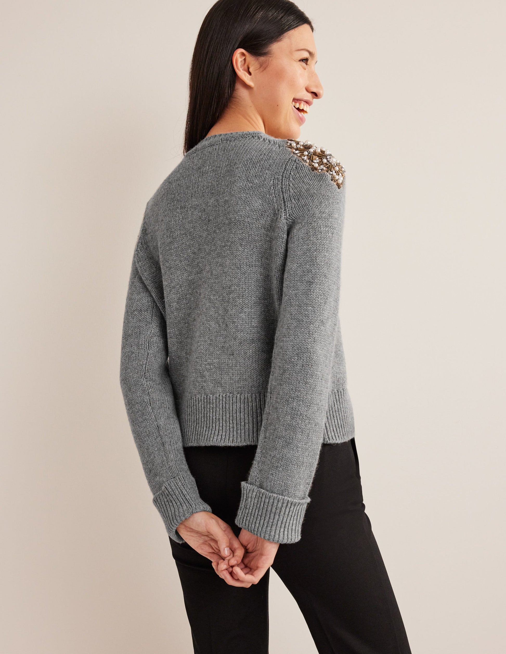Embellished Jumper-Grey Melange Embellishment-3