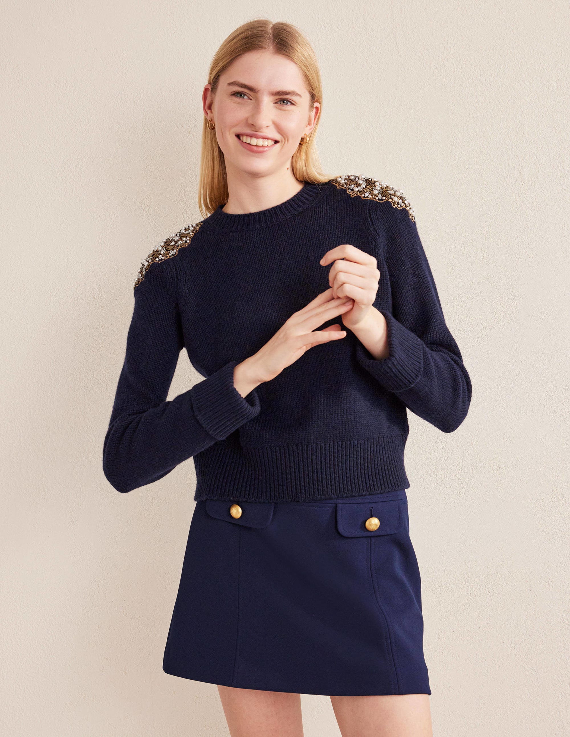 Embellished Jumper-Navy Embellishment - Image 1