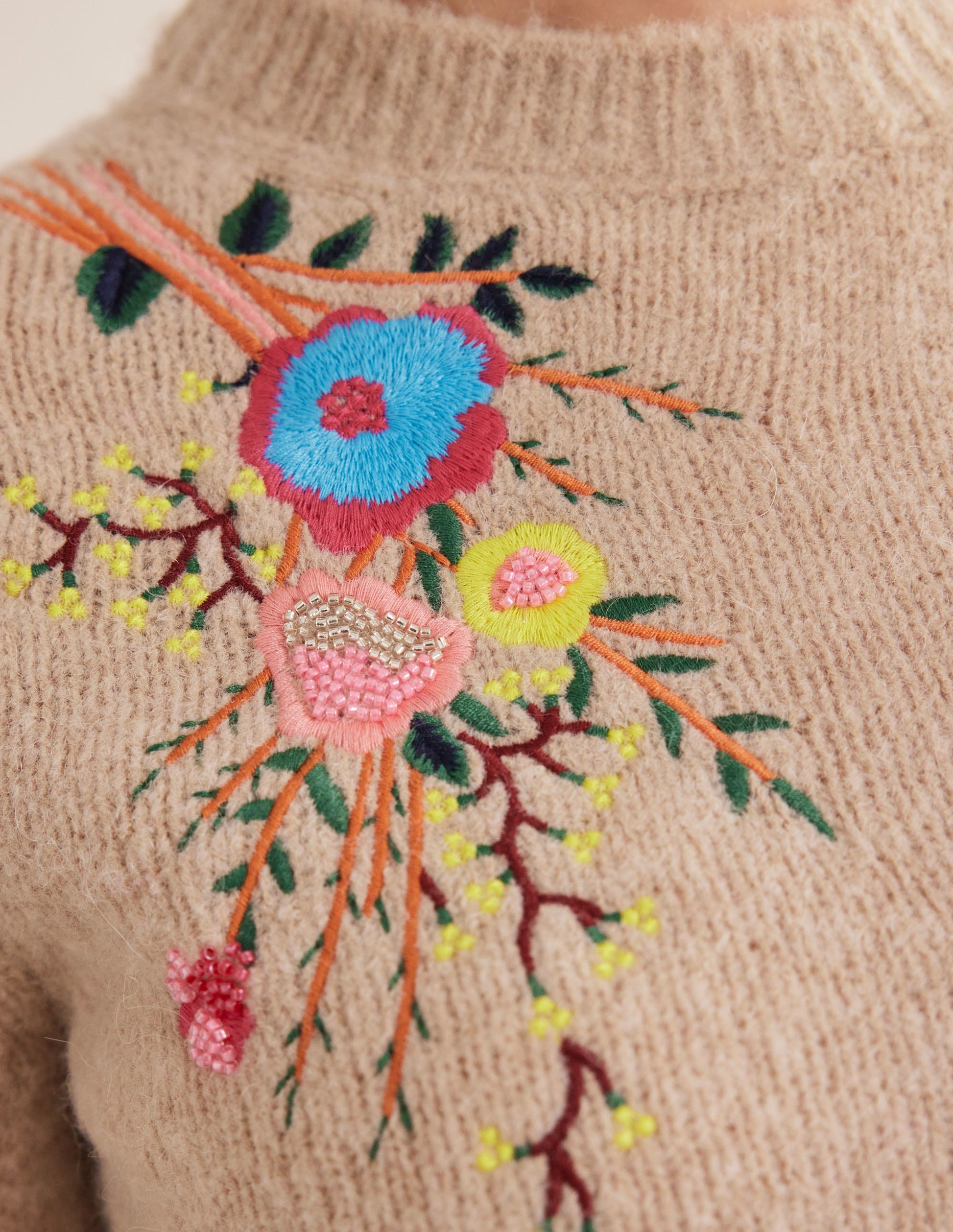 Fluffy Floral Detail Jumper-Chinchilla Melange Floral-5