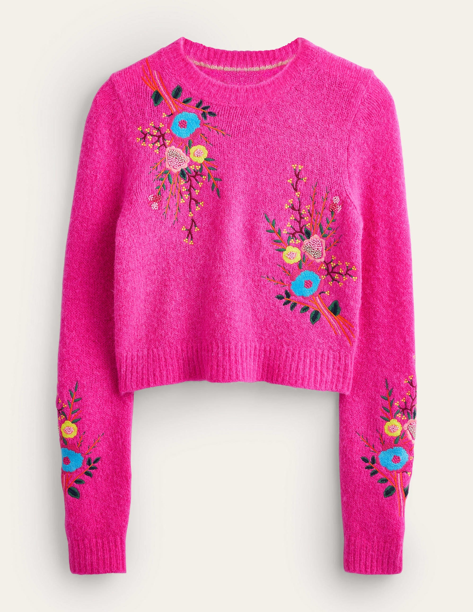 Fluffy Floral Detail Jumper-Shocking Pink Floral - Image 5