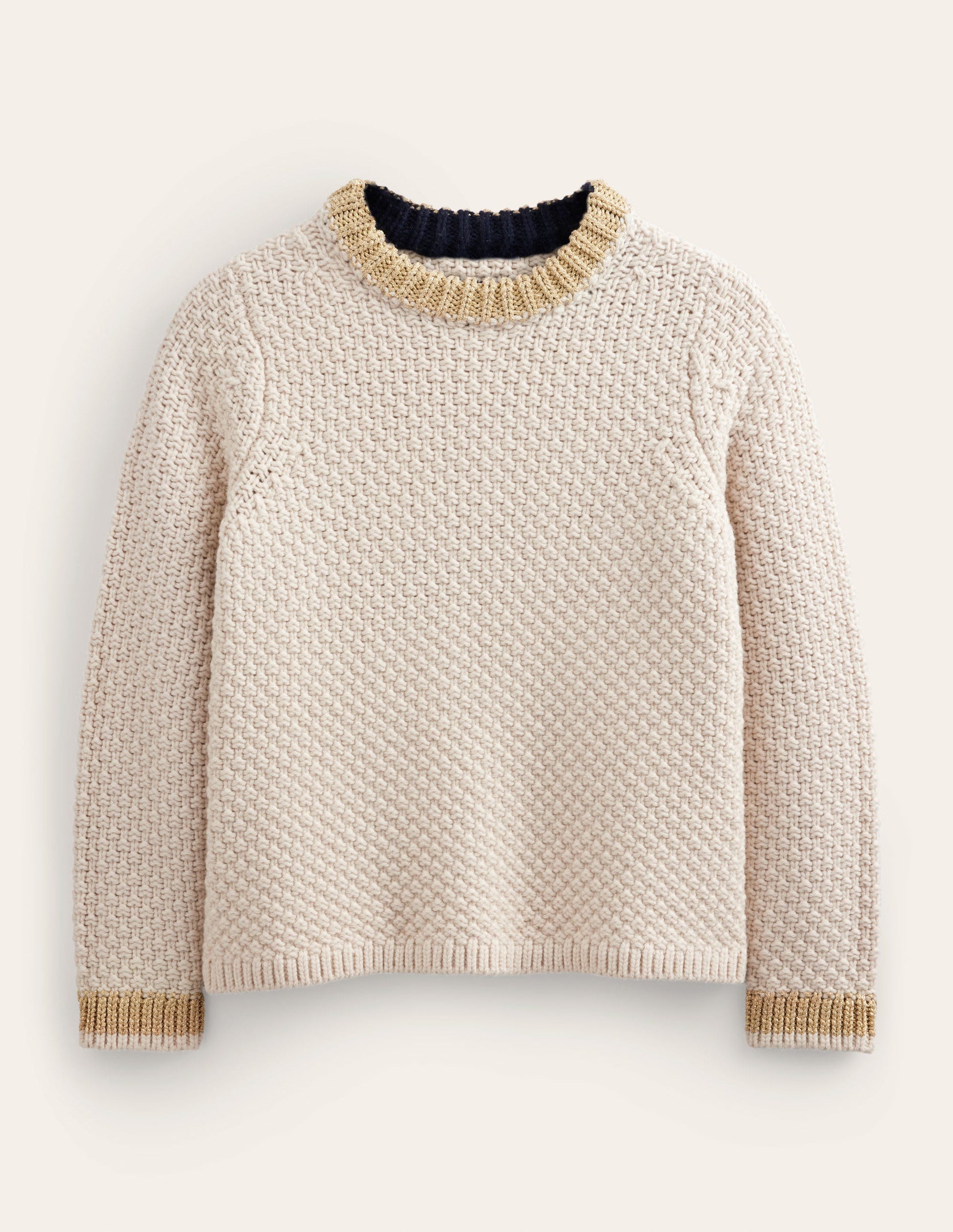 Textured Chunky Wool Jumper-Shearling, Gold-5