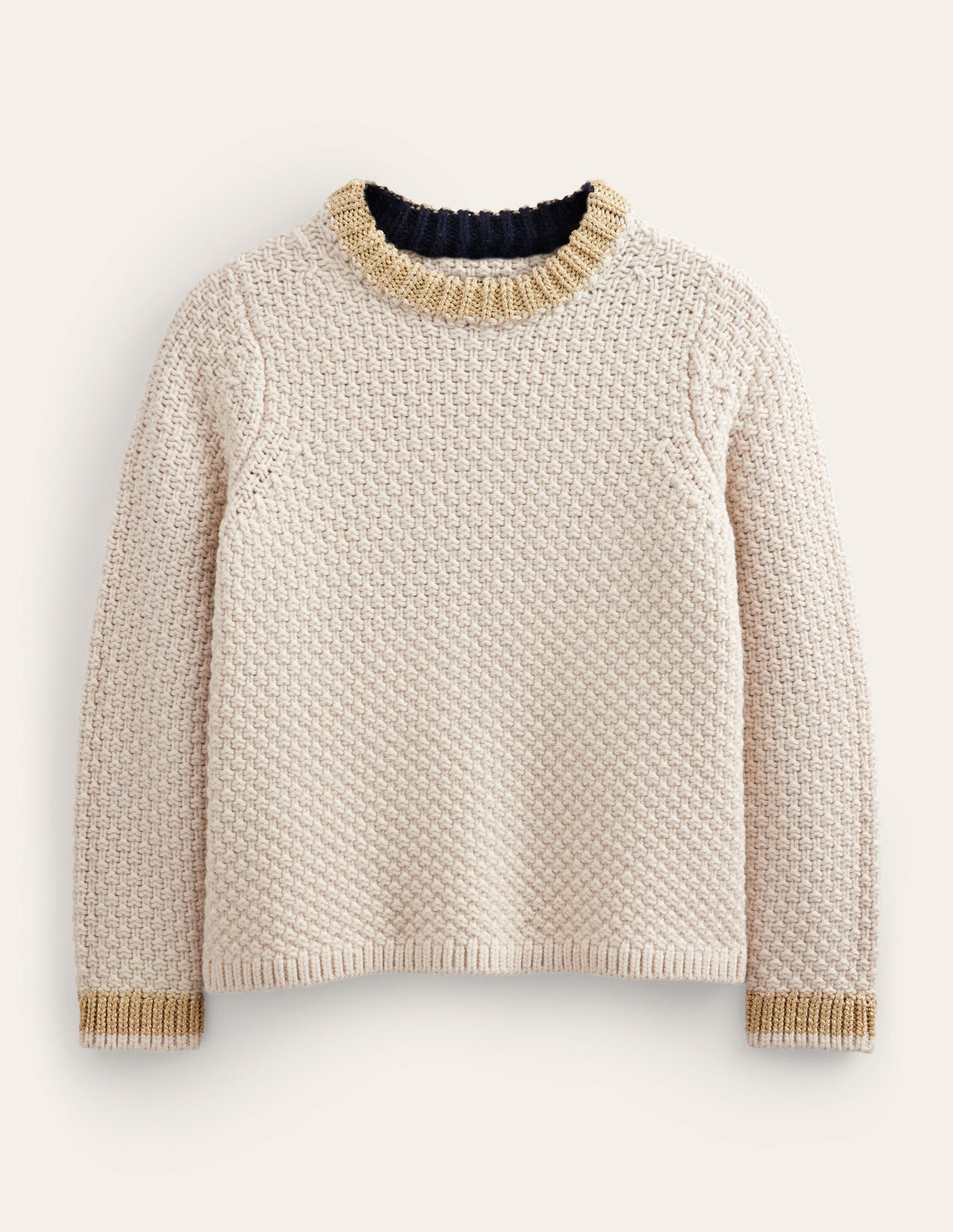Textured Chunky Wool Jumper-Shearling, Gold - Image 5
