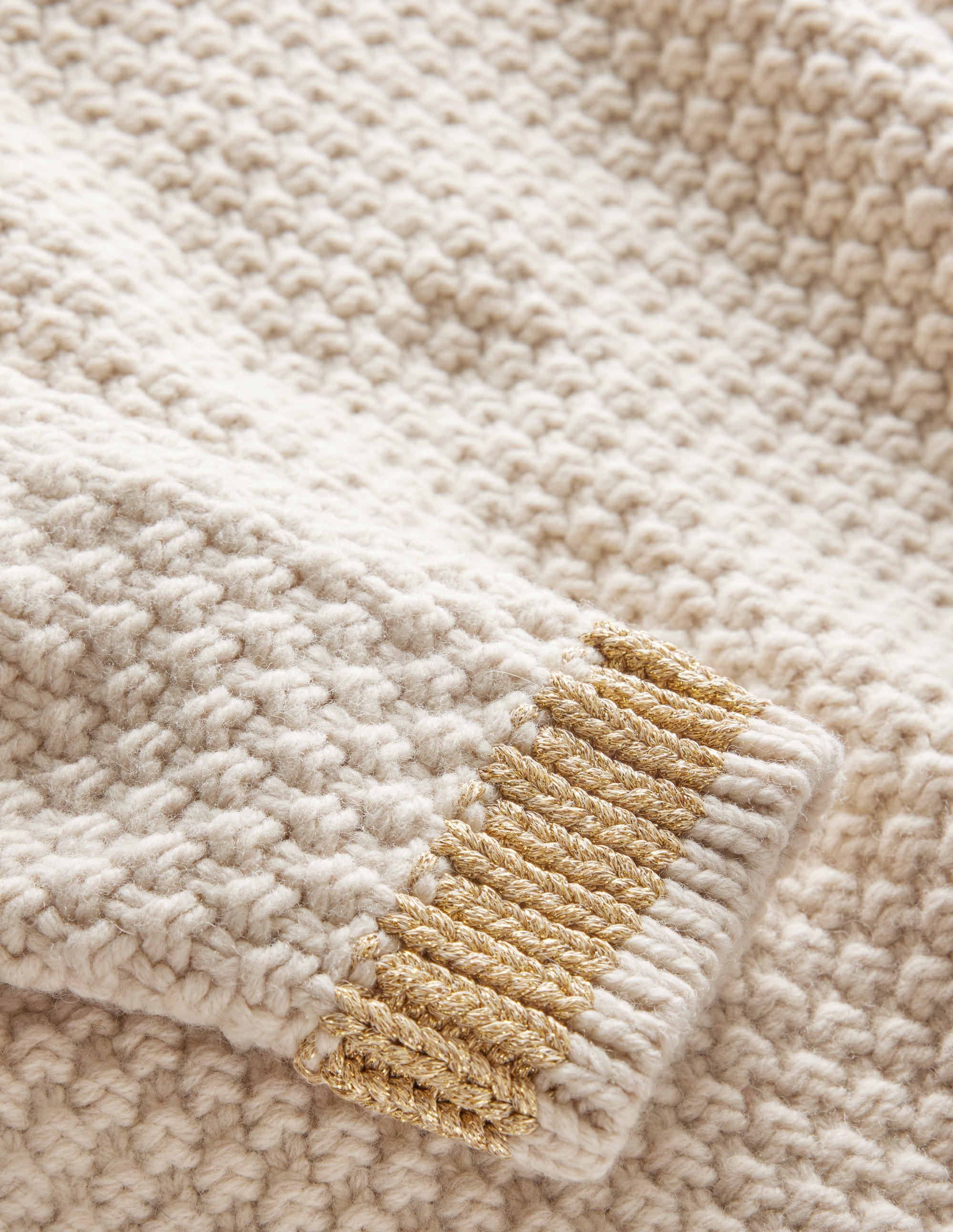 Textured Chunky Wool Jumper-Shearling, Gold - Image 6