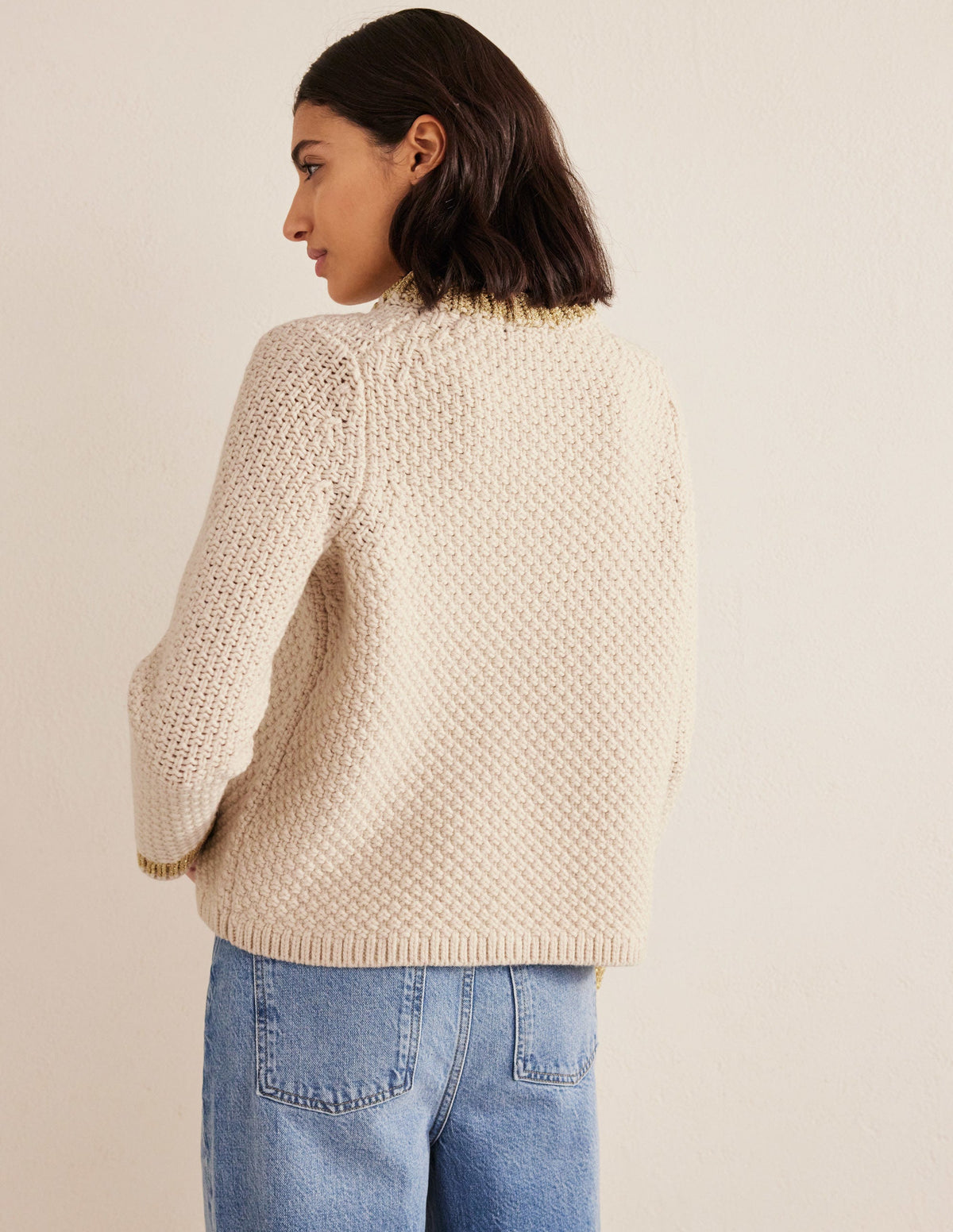 Textured Chunky Wool Jumper-Shearling, Gold-3